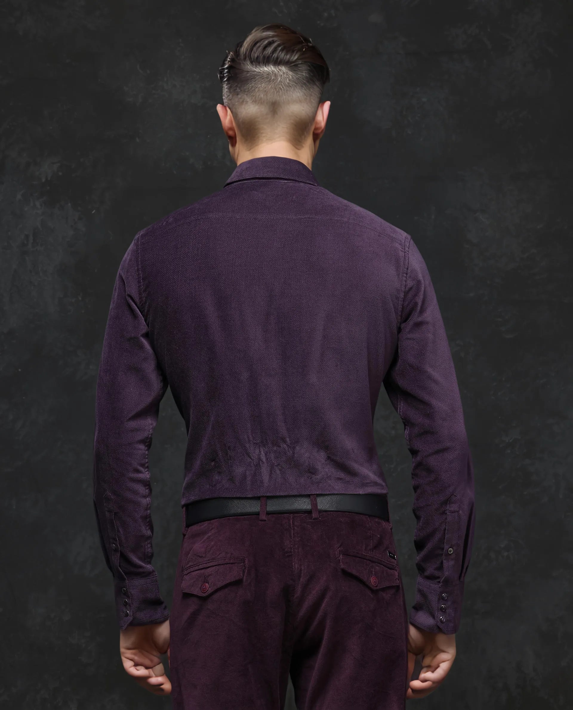Rare Rabbit Men Cordin-2 Dusky Purple Full Sleeve Regular Collared Button Closure Double Pocketed Regular Fit Velveteen Shirt