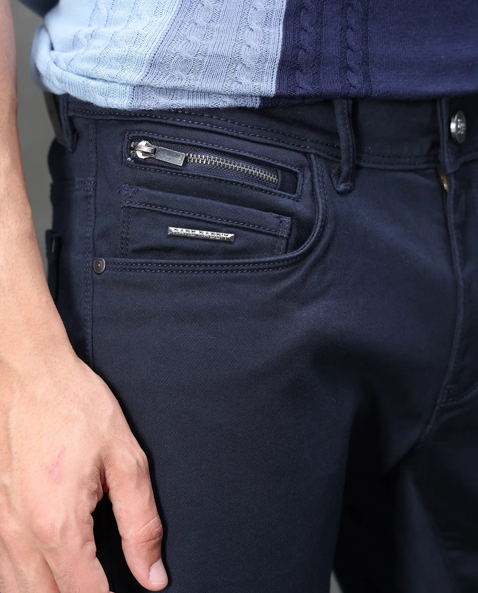 Rare Rabbit Men's Cordon Dark Navy Cotton Plain Hawk Slim Fit Jeans