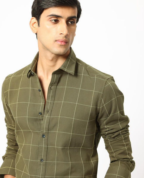 Military Green full sleeve shirt - Smart Formal/Casual