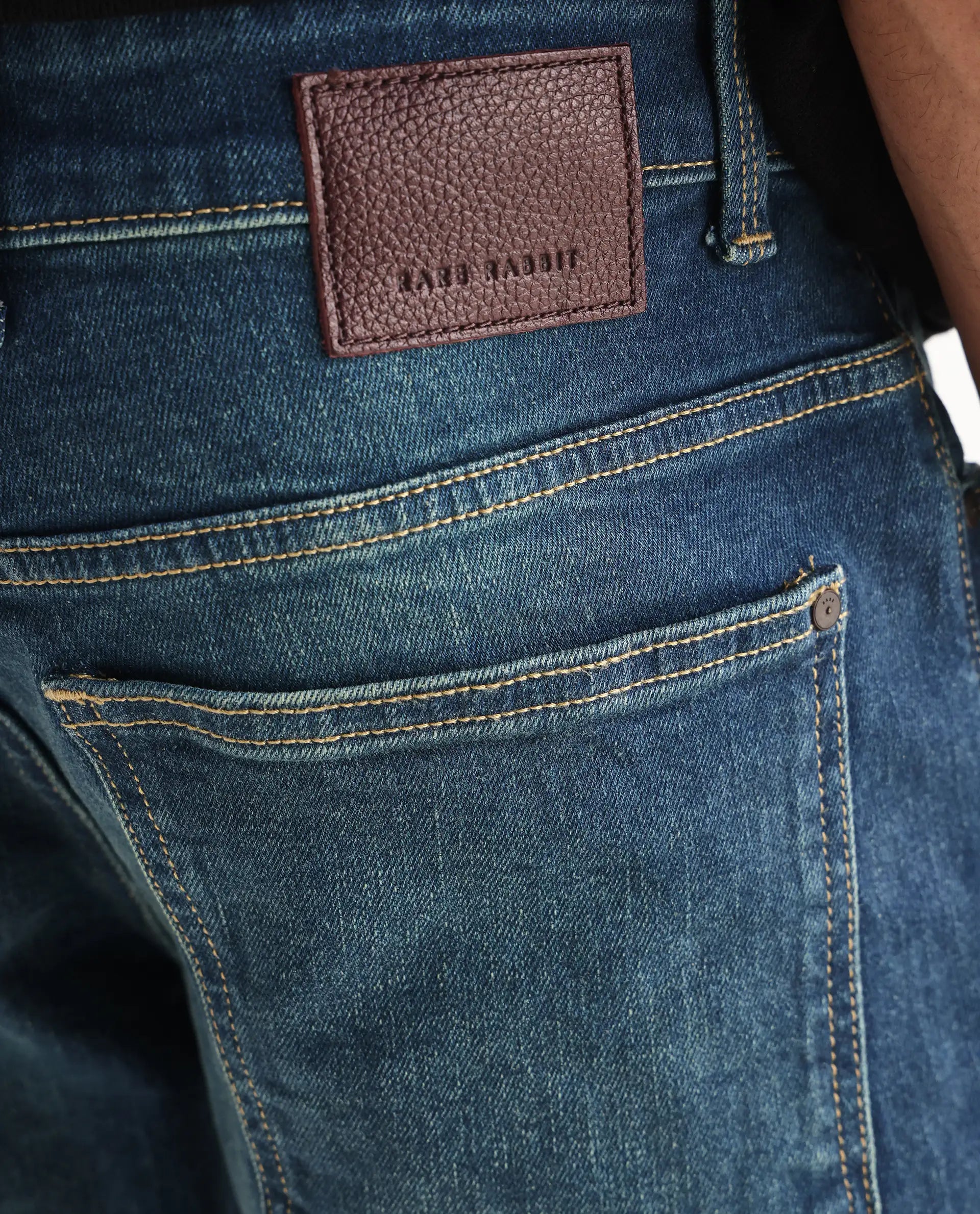 Rare Rabbit Men's Coro Pastel Blue Cotton Blend Plain Hawk Slim Fit Jeans