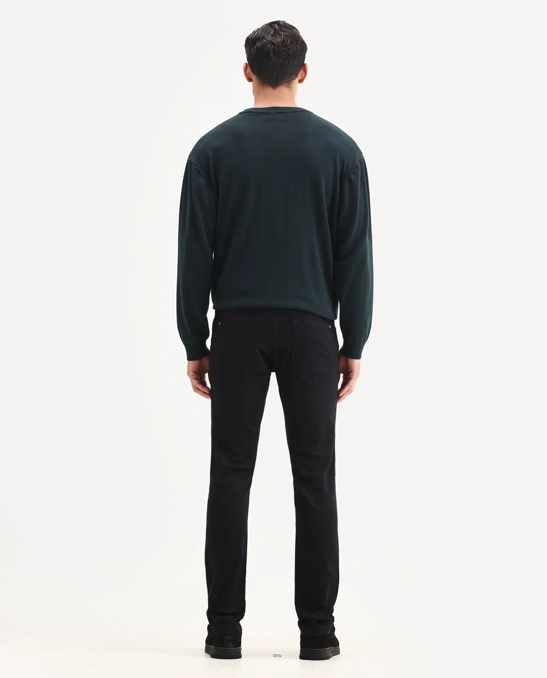 Rare Rabbit Men's Corvo Black Cotton Blend Plain Hawk Slim Fit Jeans