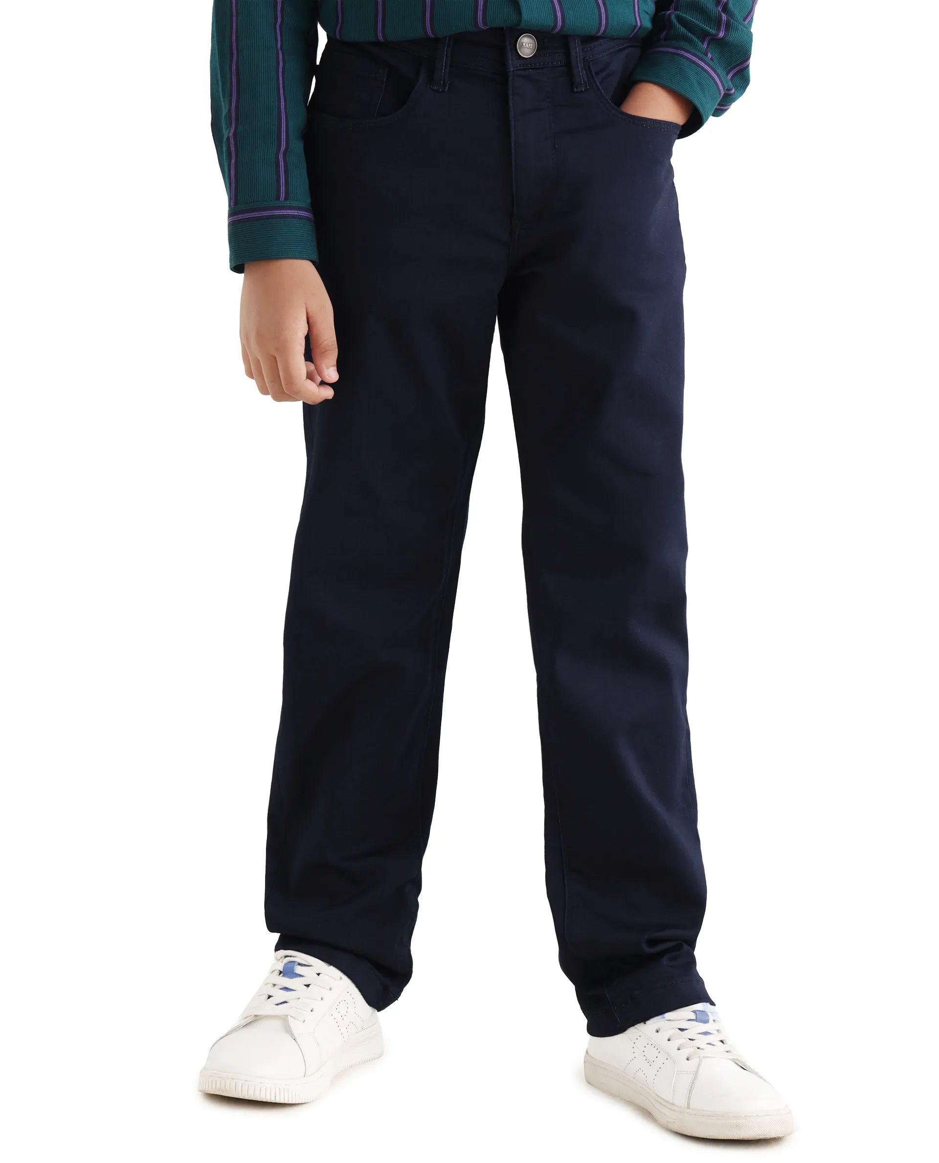 Rare Ones Kid's Corvo-K Dark Navy Cotton Blend Fabric Regular Plain Jeans