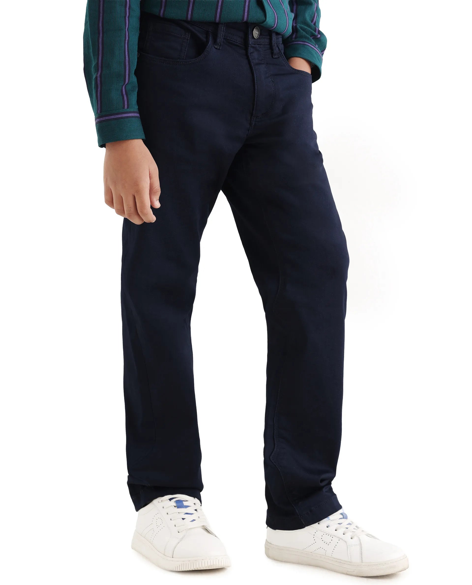 Rare Ones Kid's Corvo-K Dark Navy Cotton Blend Fabric Regular Plain Jeans