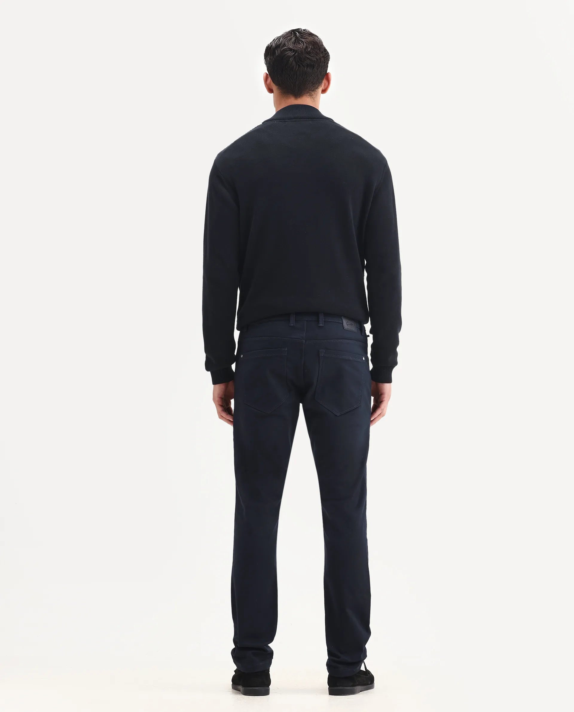 Rare Rabbit Men's Corvo Navy Cotton Blend Plain Hawk Slim Fit Jeans