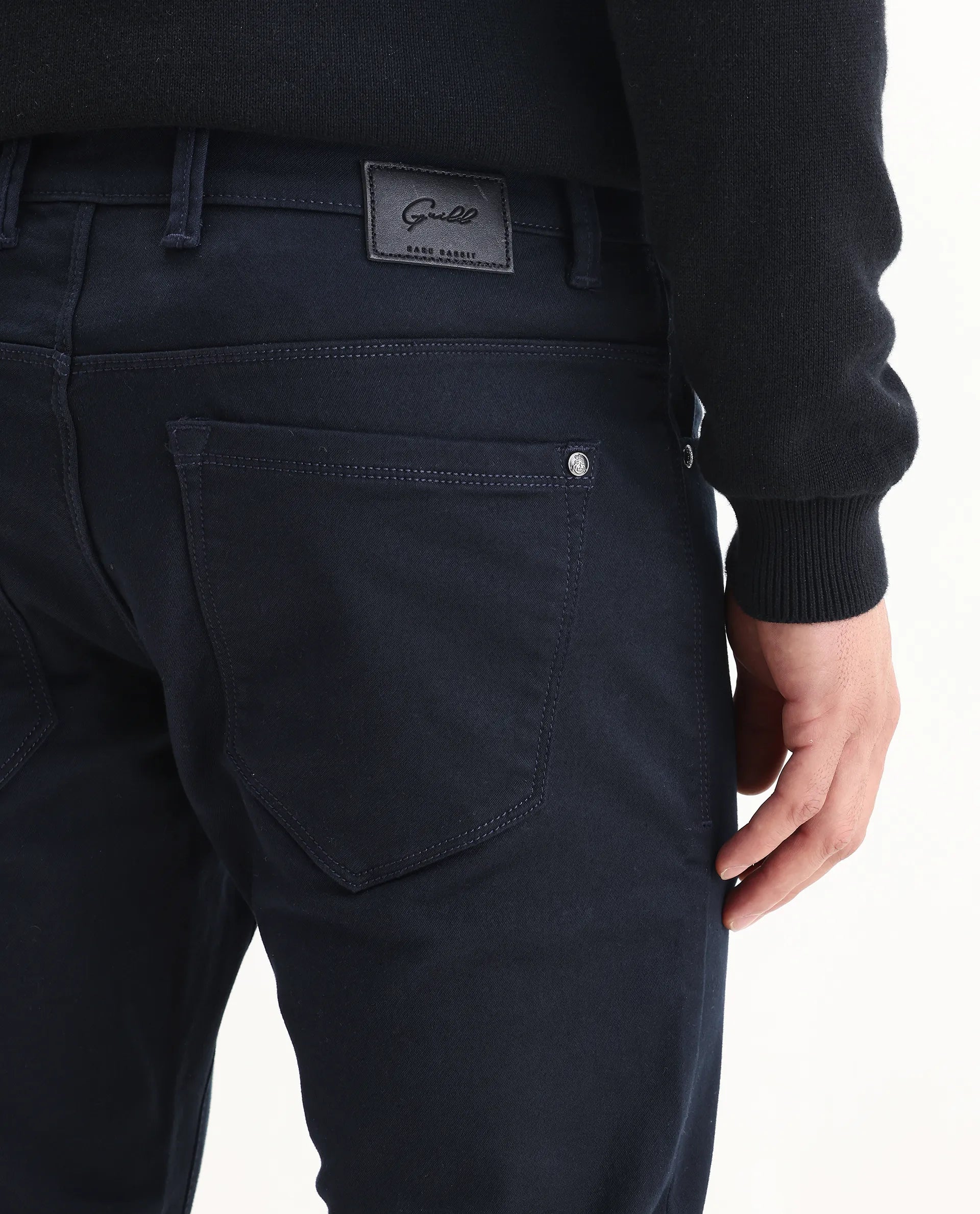 Rare Rabbit Men's Corvo Navy Cotton Blend Plain Hawk Slim Fit Jeans