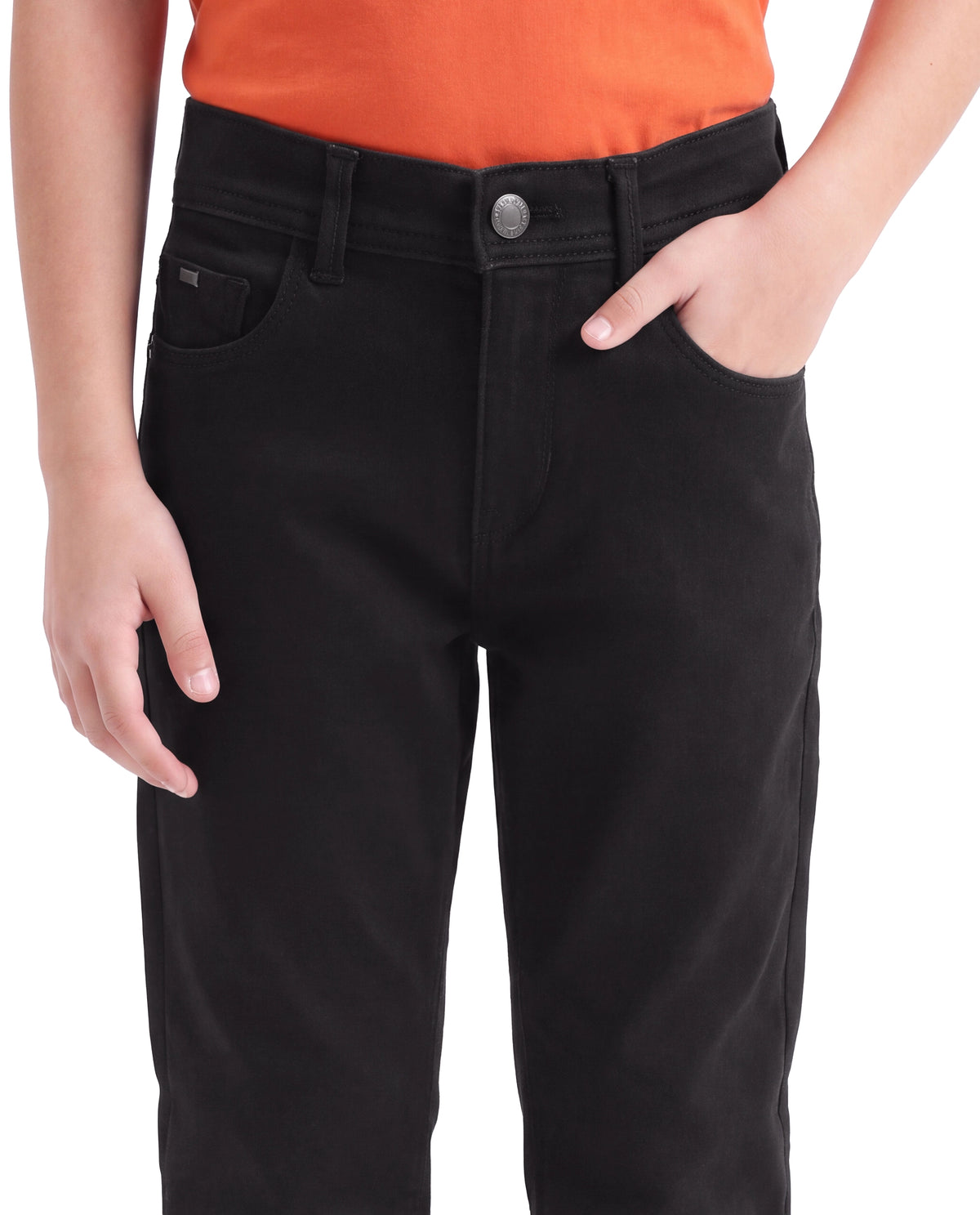 Rare Ones Kids Corvo-K-26 Black Cotton Blend Fabric Button And Zip Closure Regular Fit Plain Jeans