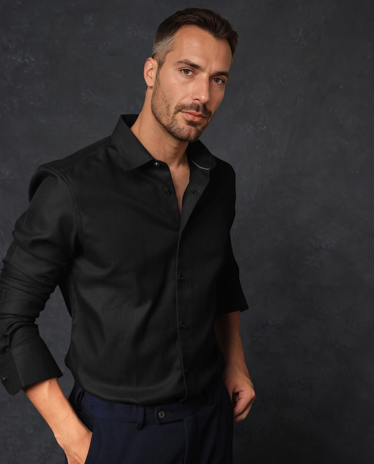Rare Rabbit Men's Cosa Black Cotton Fabric Full Sleeves Solid Shirt