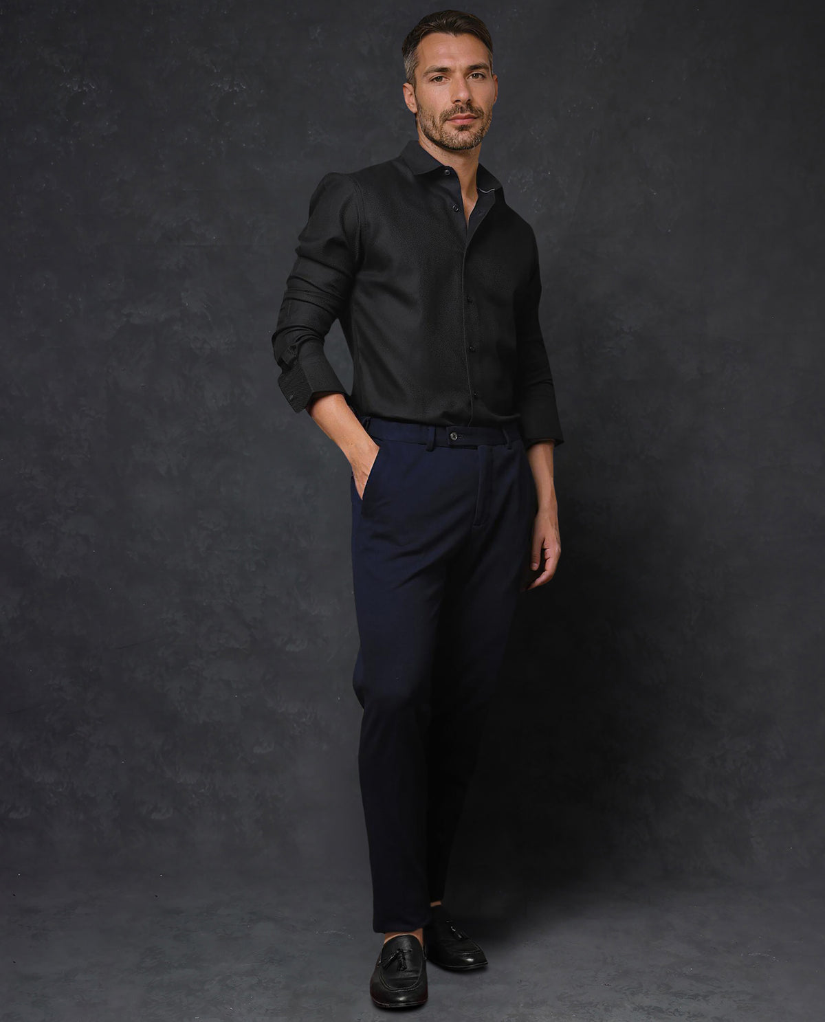 Rare Rabbit Men's Cosa Black Cotton Fabric Full Sleeves Solid Shirt
