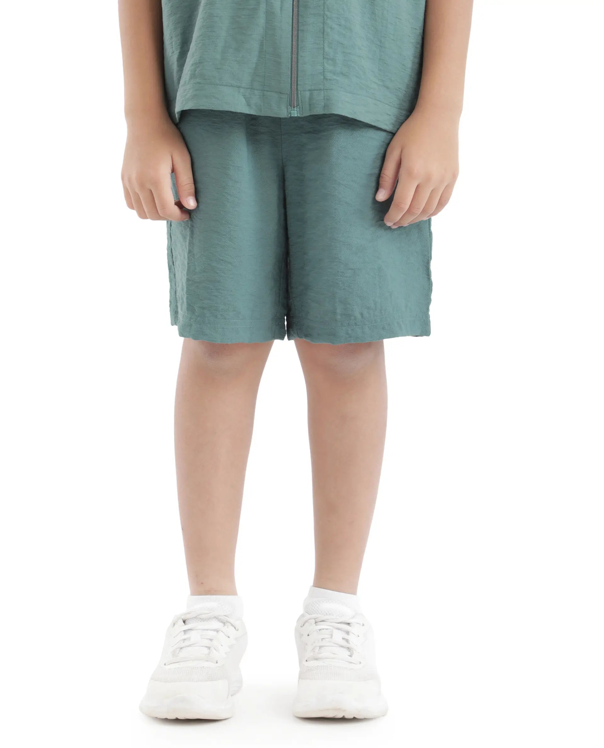 Rare Ones Kids Cosd Green Viscose Fabric Drawstring Closure Solid Shorts
