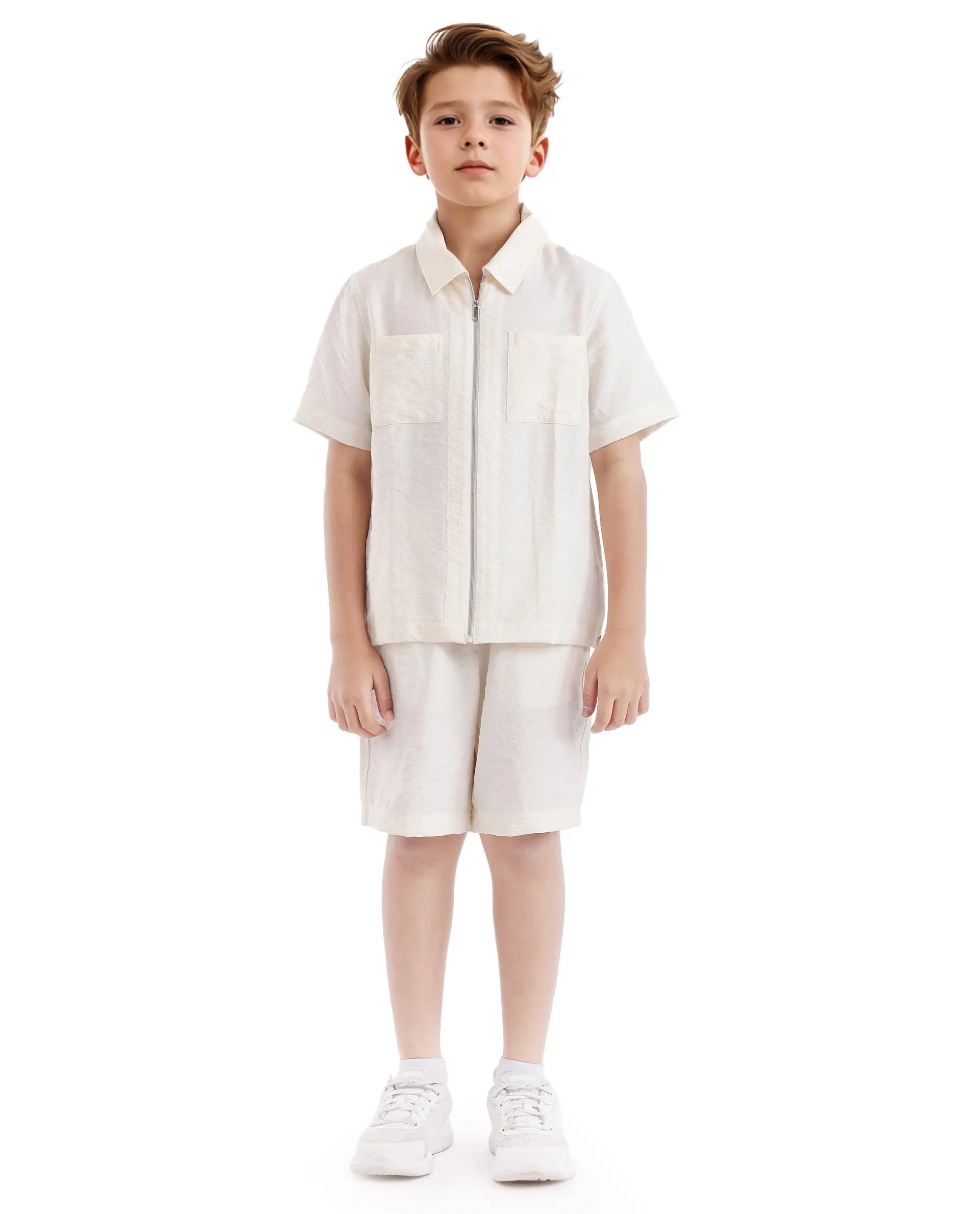Rare Ones Kids Cose Off White Viscose Half Sleeve Solid Shirt