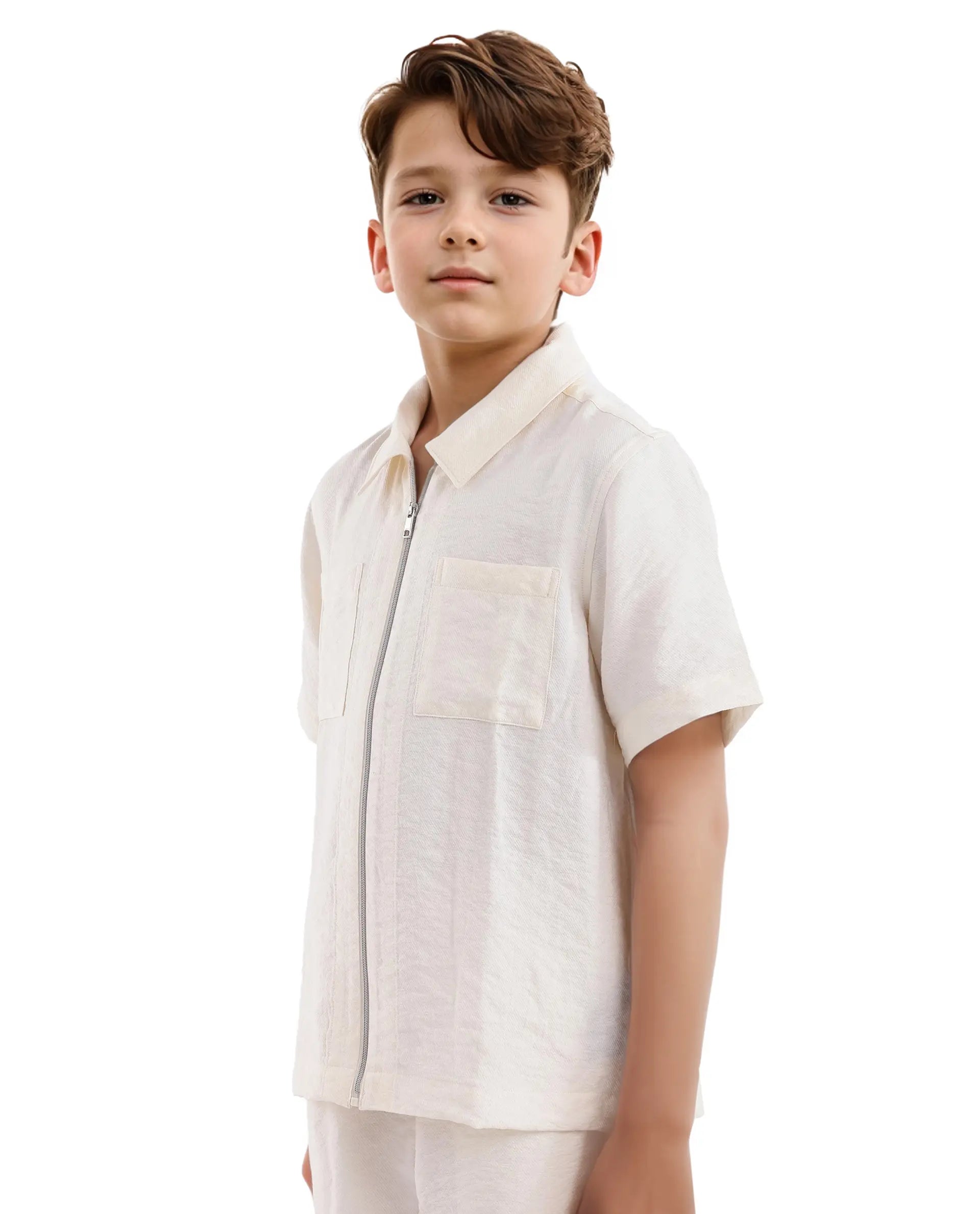 Rare Ones Kids Cose Off White Viscose Half Sleeve Solid Shirt