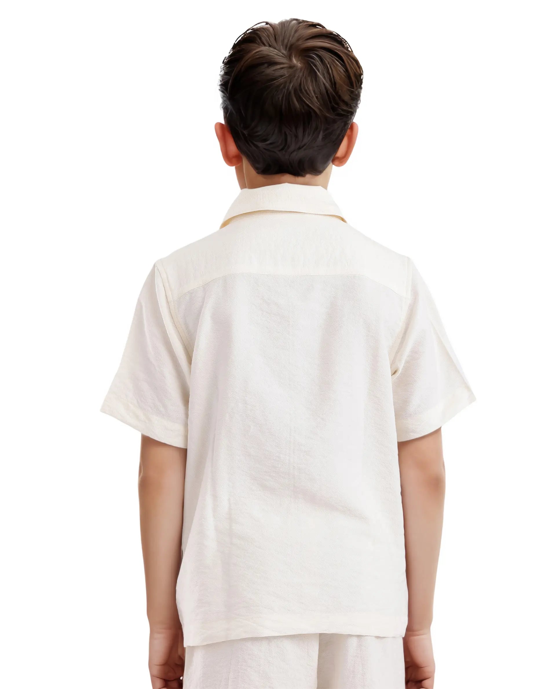 Rare Ones Kids Cose Off White Viscose Half Sleeve Solid Shirt
