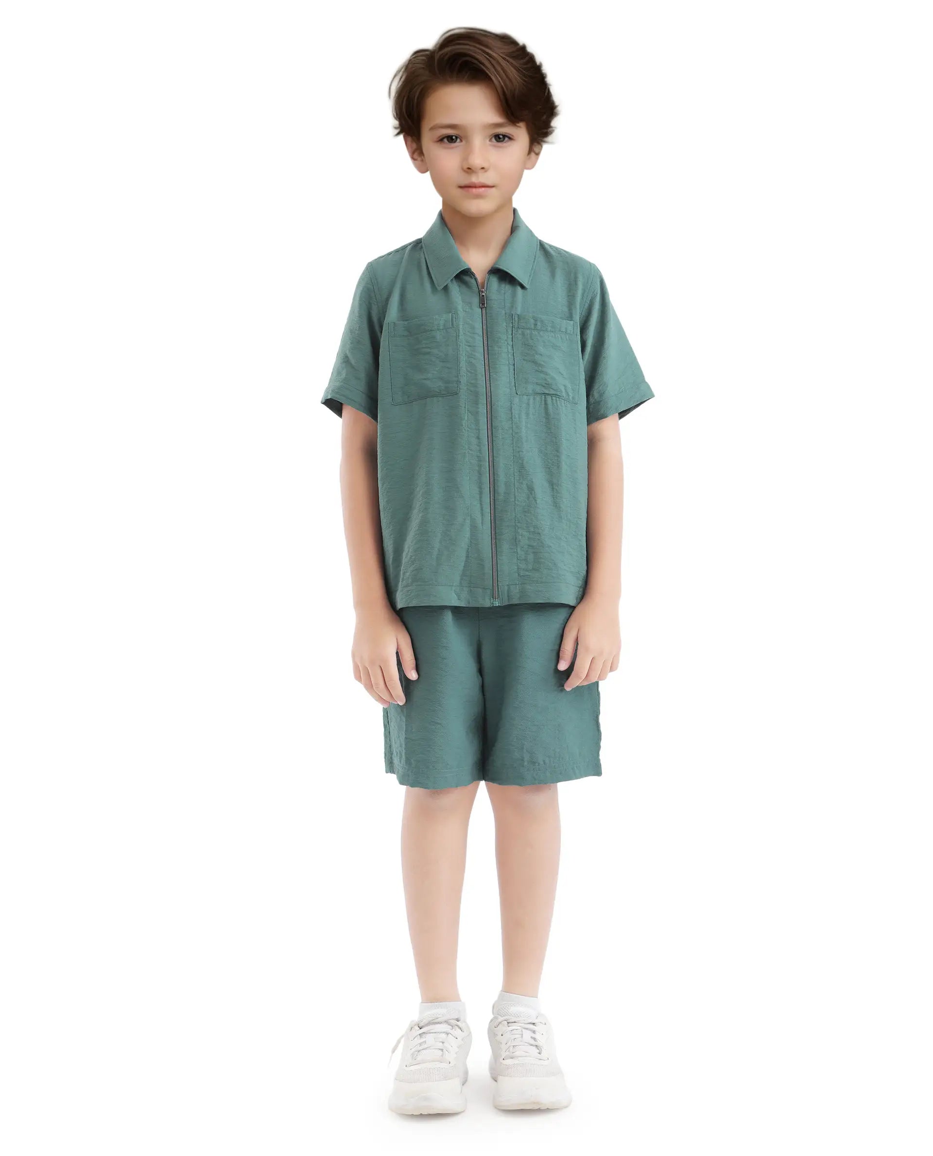 Rare Ones Kids Cose Green Viscose Half Sleeve Solid Shirt
