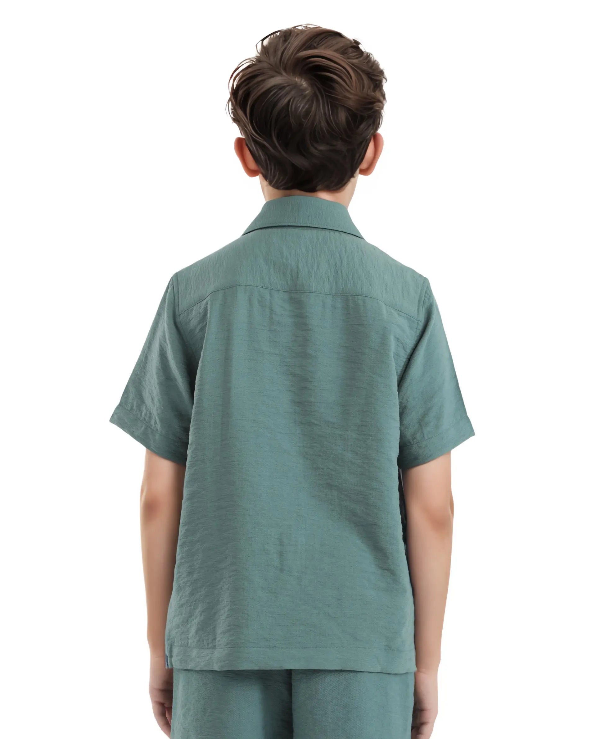 Rare Ones Kids Cose Green Viscose Half Sleeve Solid Shirt