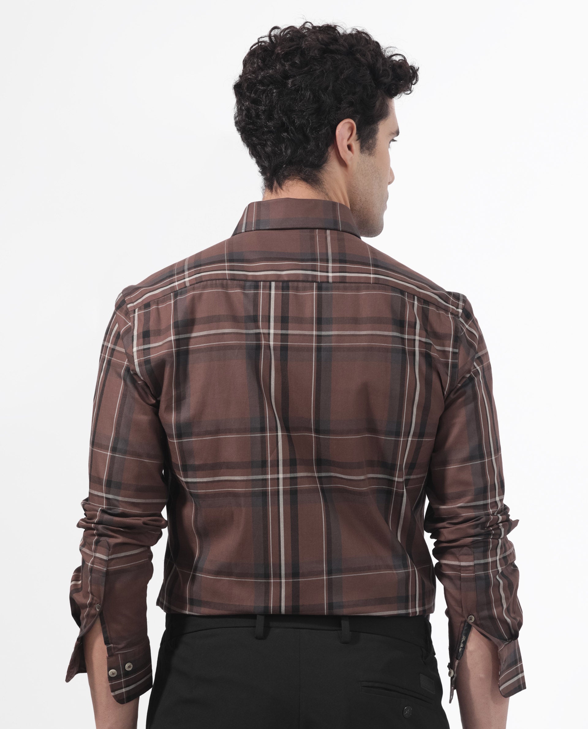 Rare Rabbit Men's Cosen Dark Brown Full Sleeves Checks Shirt