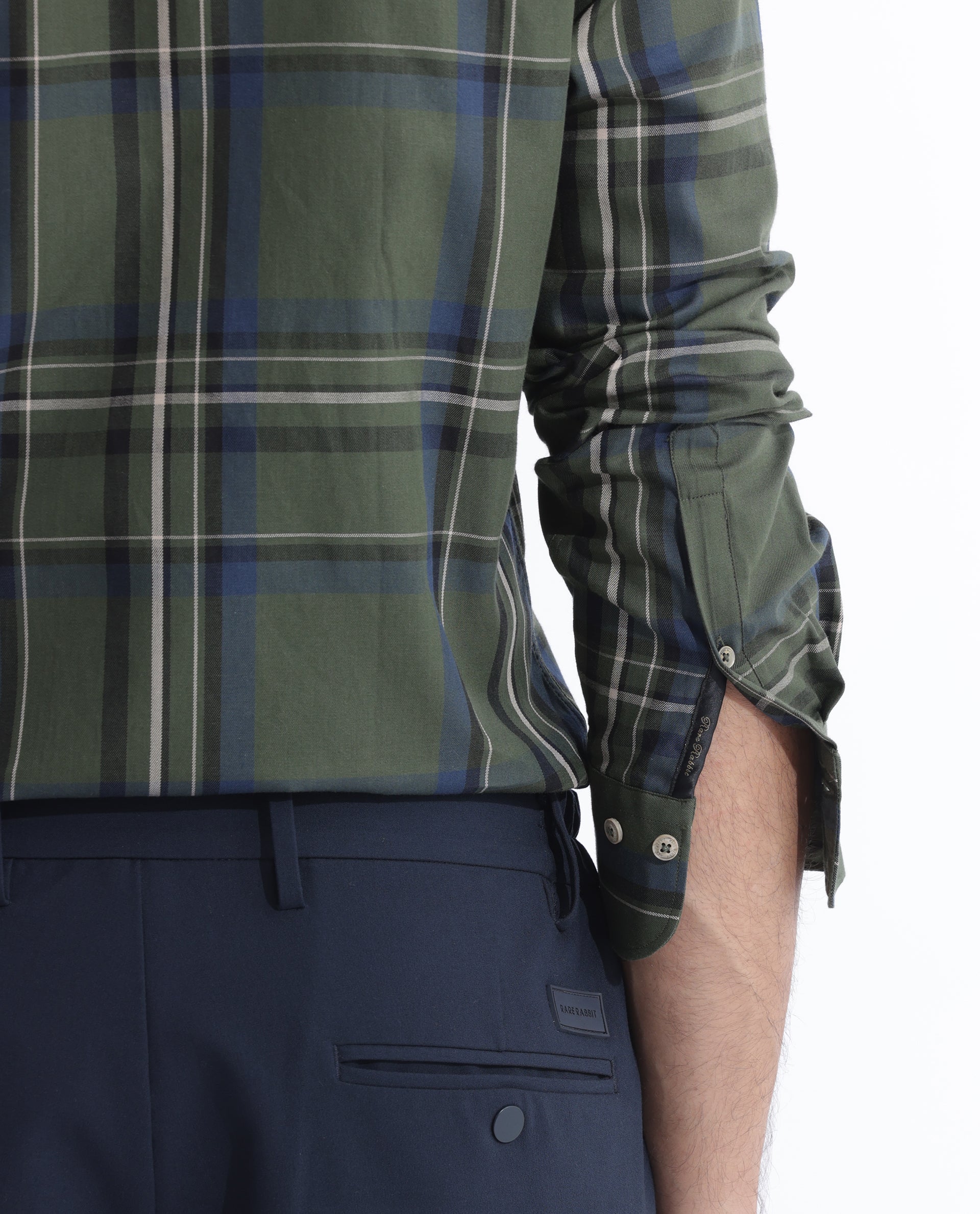 Rare Rabbit Men's Cosen Dark Green Full Sleeves Checks Shirt