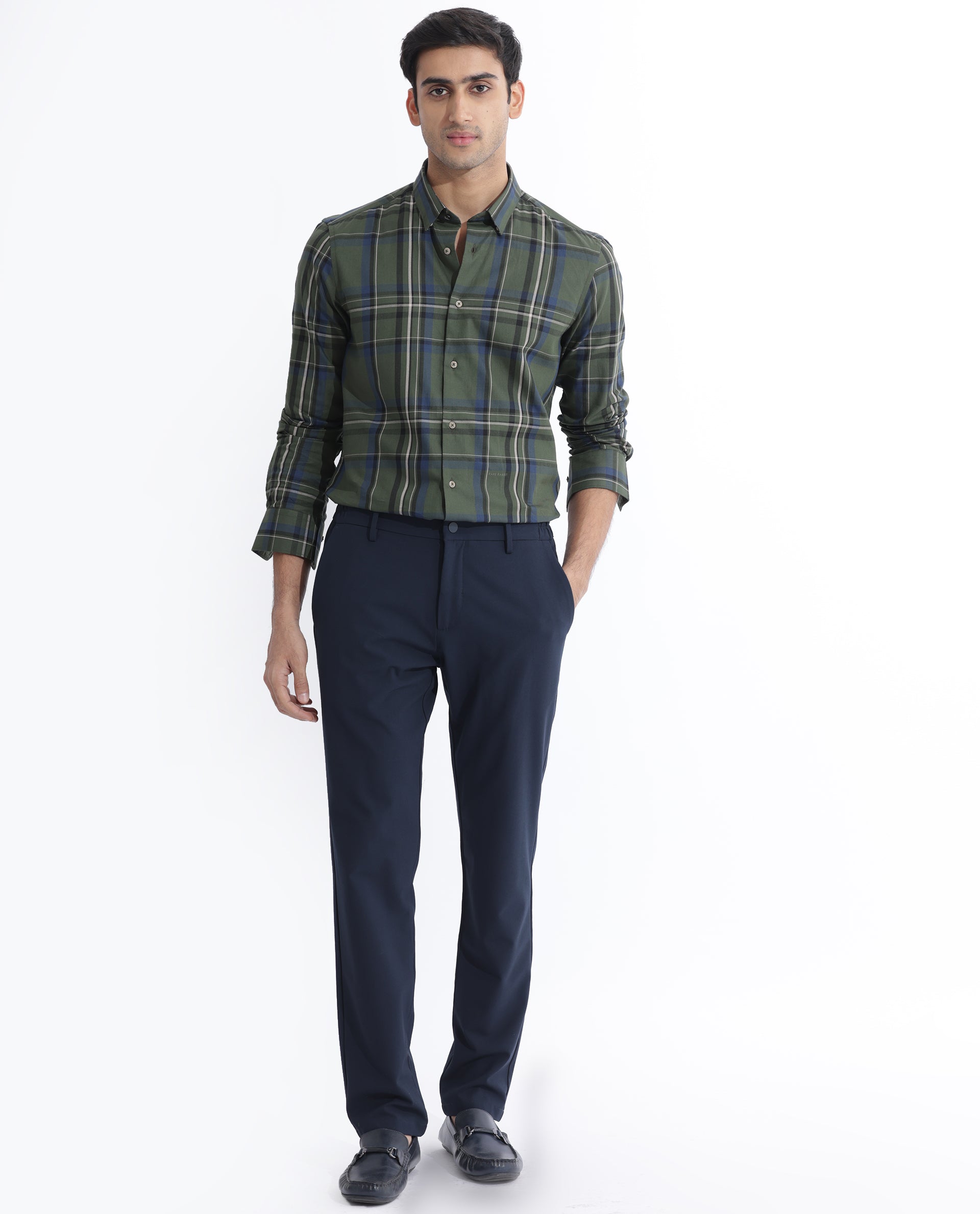 Rare Rabbit Men's Cosen Dark Green Full Sleeves Checks Shirt