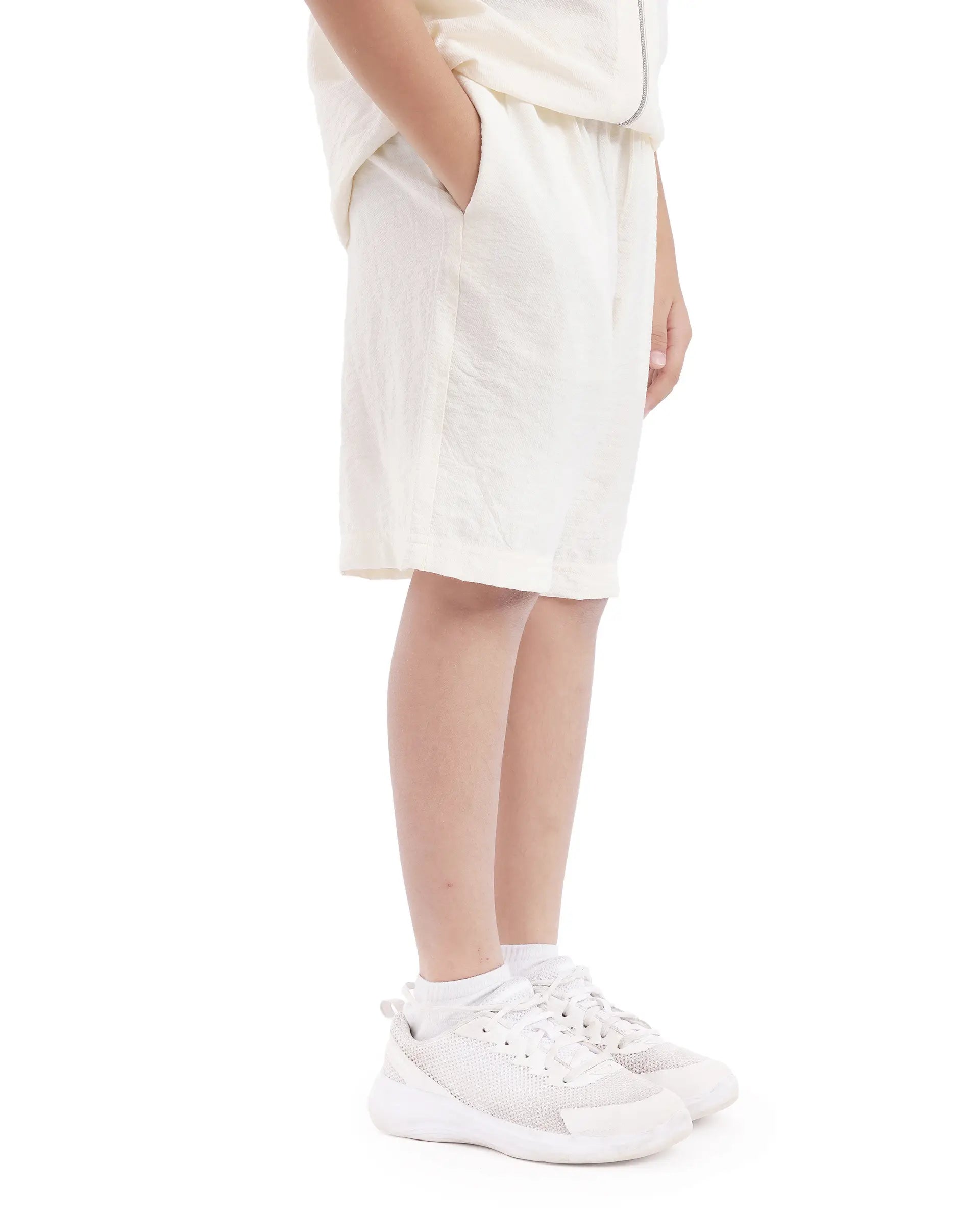 Rare Ones Kids Cosd Off White Viscose Fabric Drawstring Closure Solid Shorts