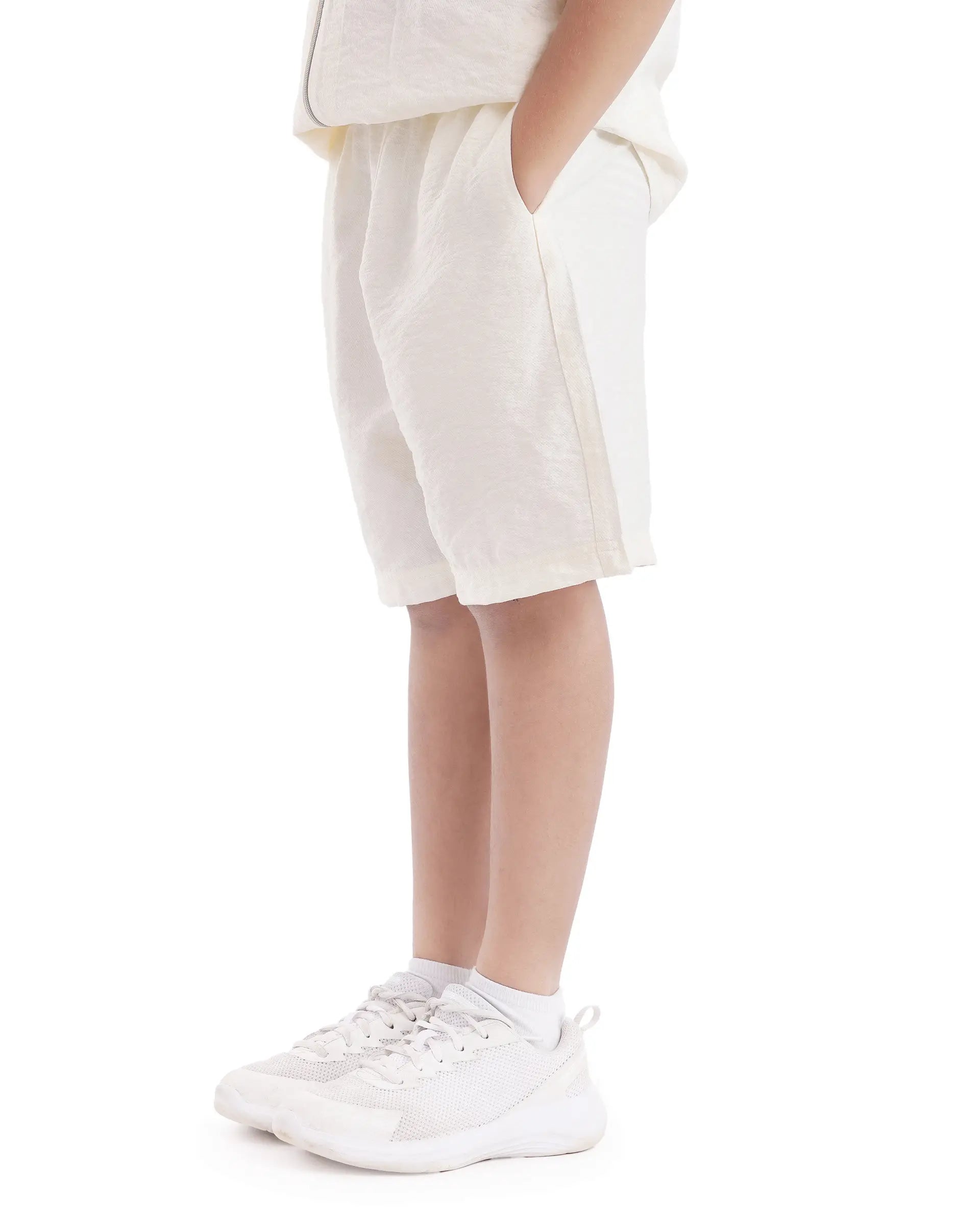 Rare Ones Kids Cosd Off White Viscose Fabric Drawstring Closure Solid Shorts