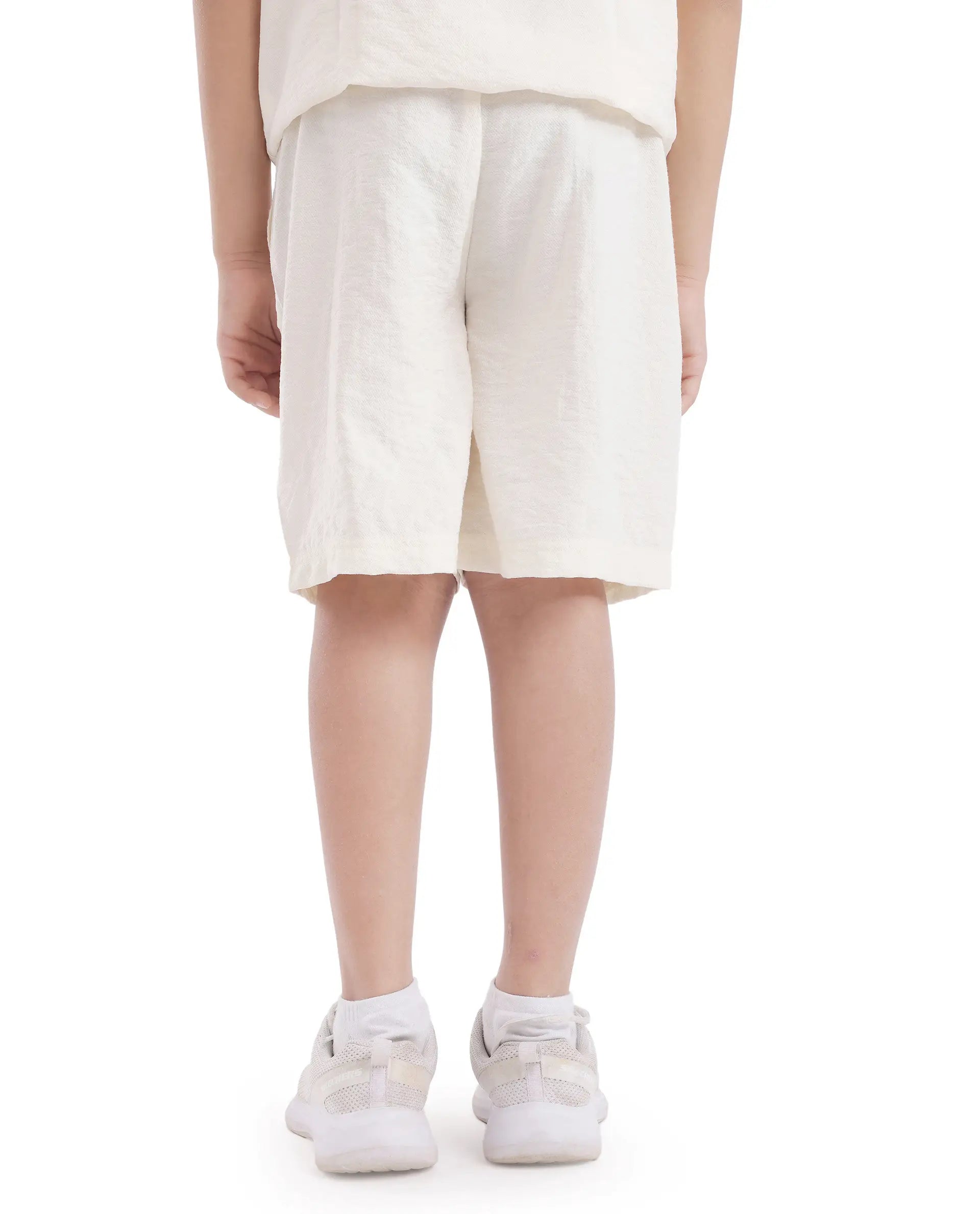 Rare Ones Kids Cosd Off White Viscose Fabric Drawstring Closure Solid Shorts