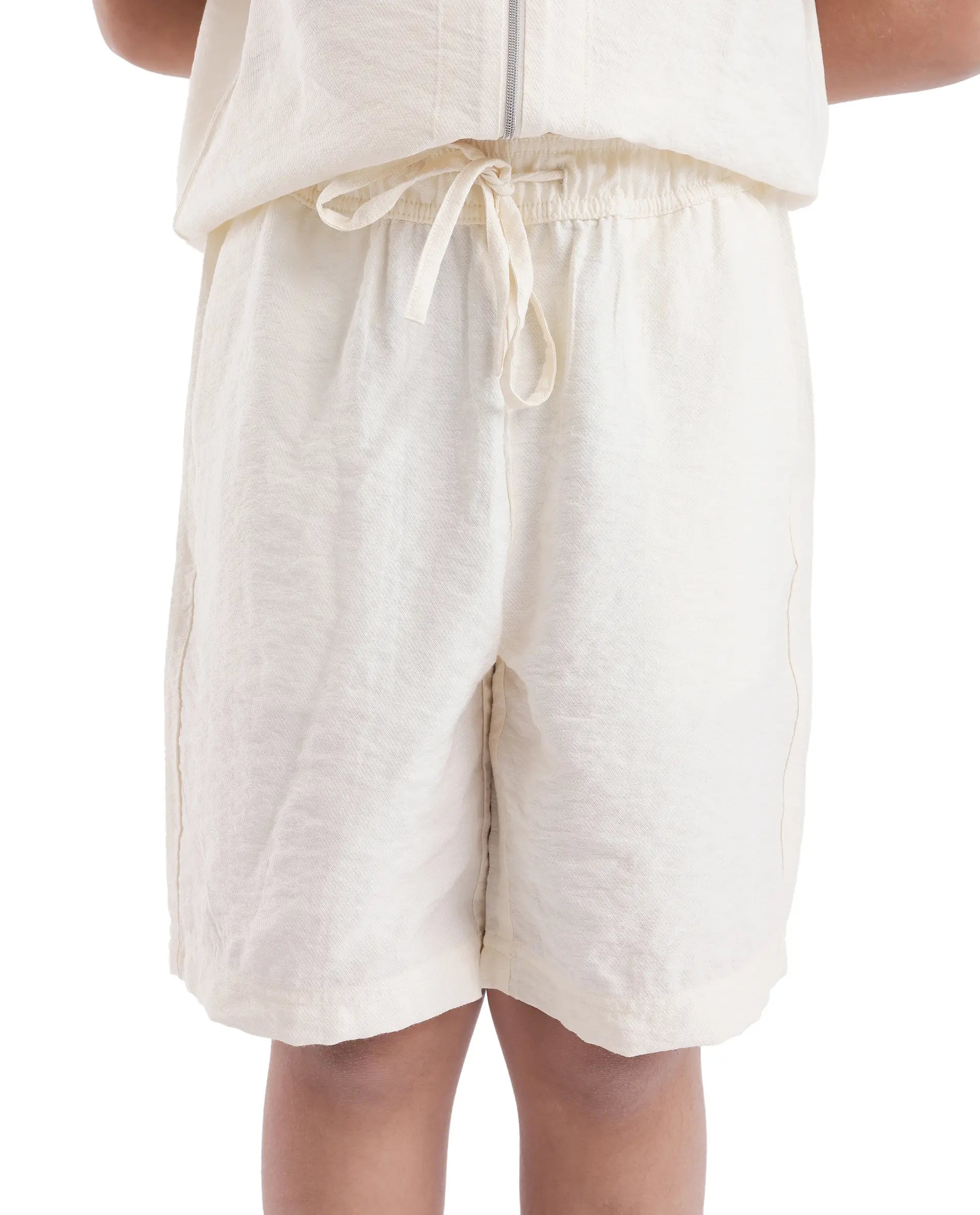 Rare Ones Kids Cosd Off White Viscose Fabric Drawstring Closure Solid Shorts