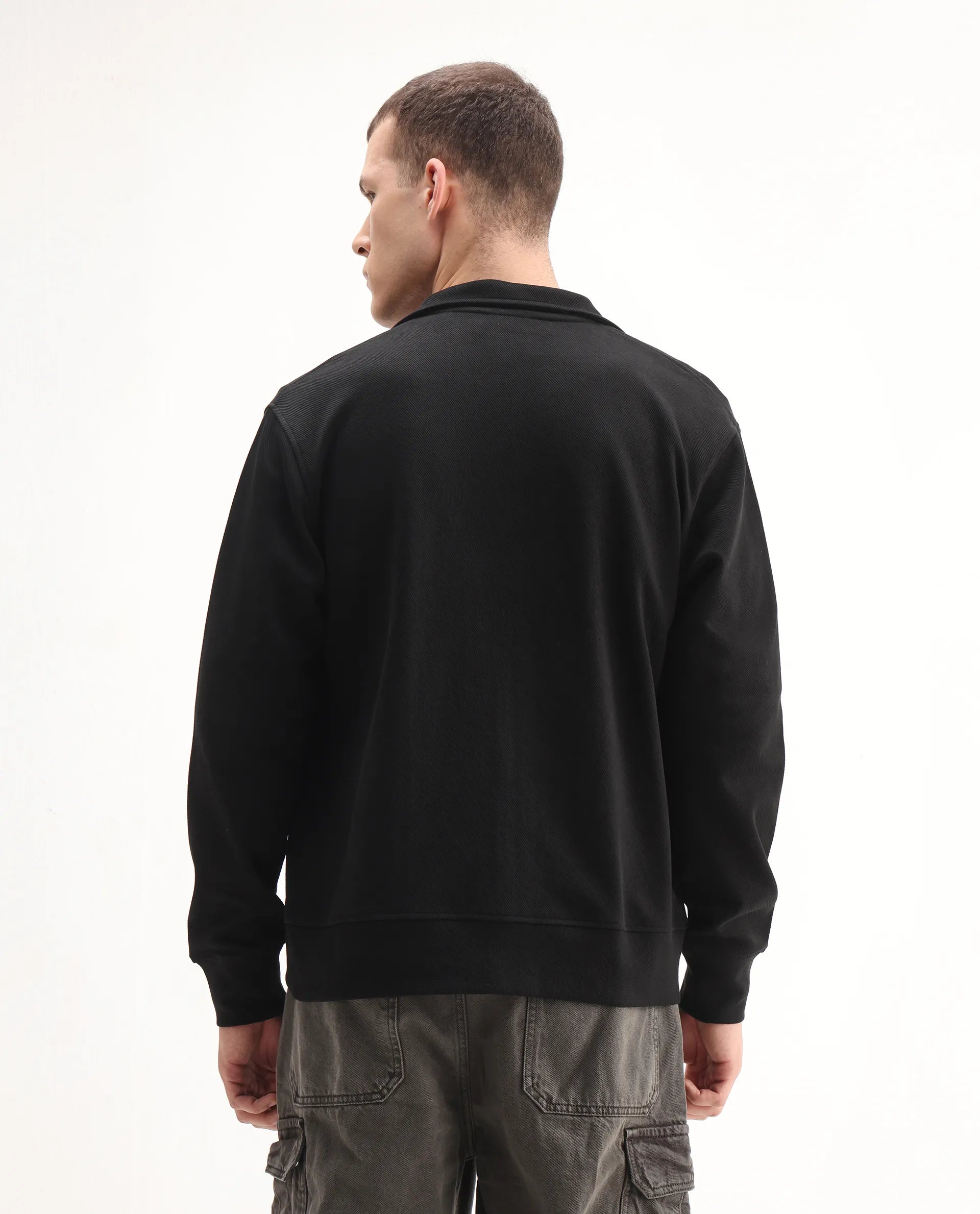 Rare Rabbit Men's Costo-J-S26 Black Cotton Blend Fabric Full Sleeve High Neck Relaxed Fit Plain Sweatshirt
