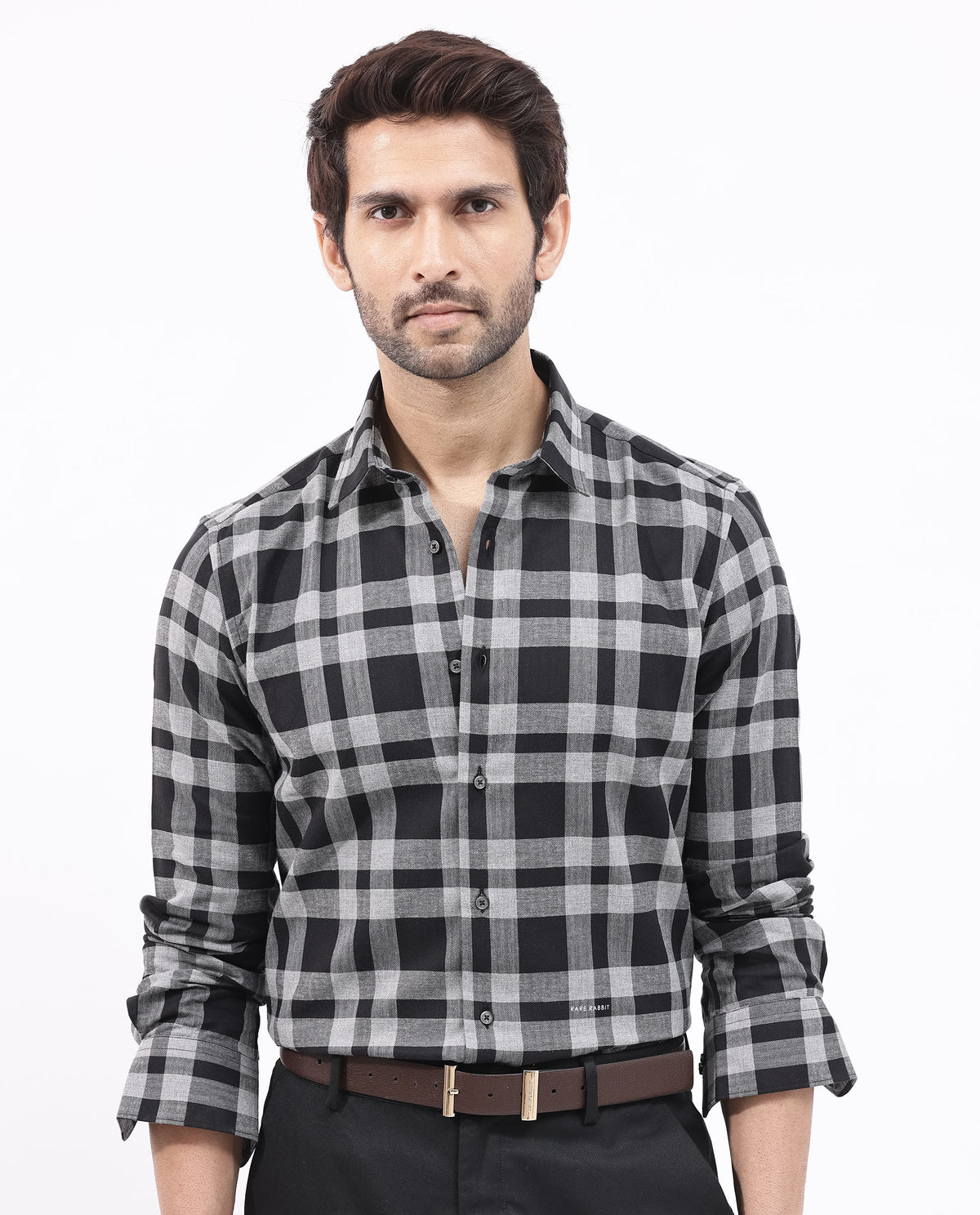 Rare Rabbit Mens Costy Black Cotton Fabric Full Sleeve Regular Fit Checks Shirt