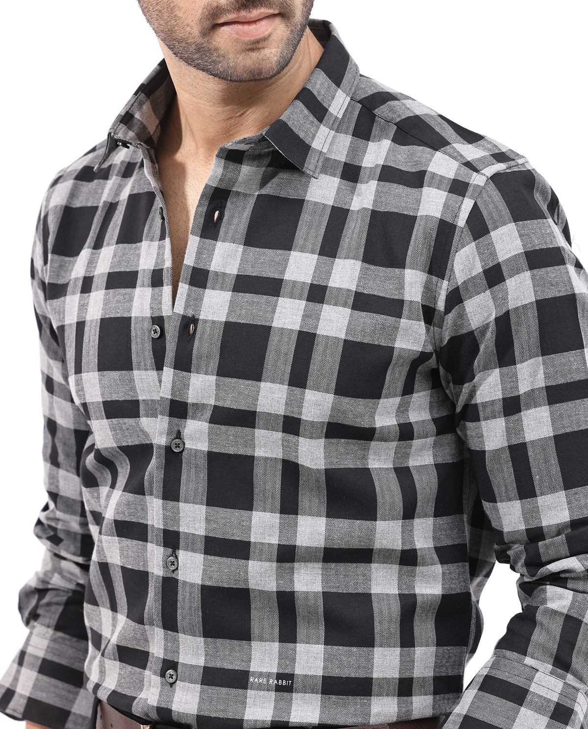 Rare Rabbit Mens Costy Black Cotton Fabric Full Sleeve Regular Fit Checks Shirt