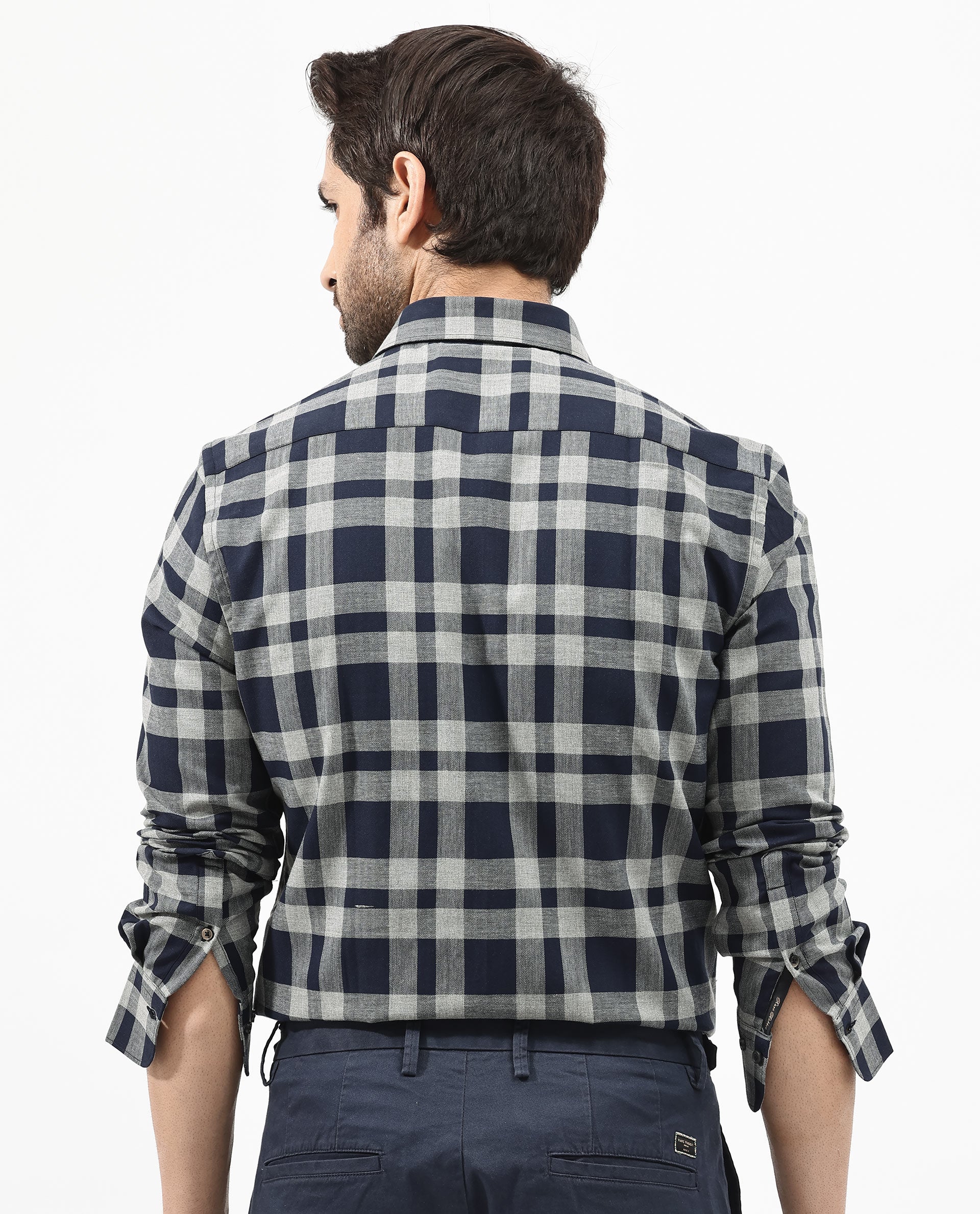 Rare Rabbit Mens Costy Navy Cotton Fabric Full Sleeve Regular Fit Checks Shirt