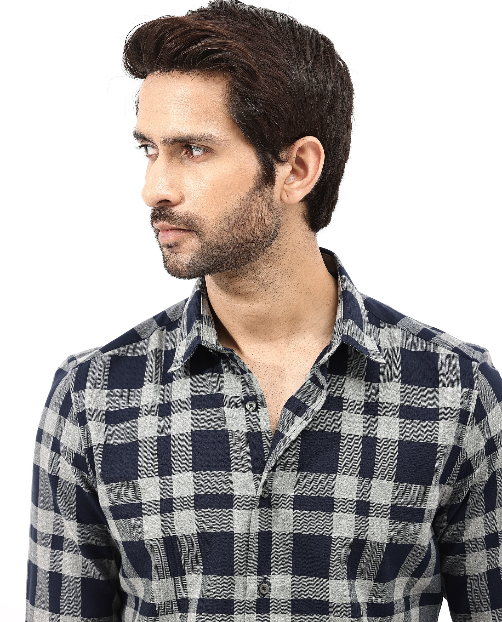 Rare Rabbit Mens Costy Navy Cotton Fabric Full Sleeve Regular Fit Checks Shirt