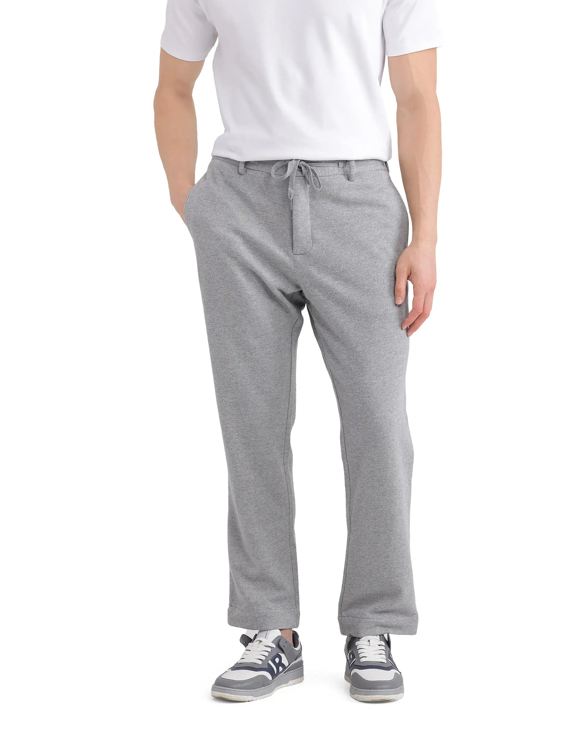 Rare Rabbit Men Couver Grey Polyester Rayon Fabric Plain Track Pant