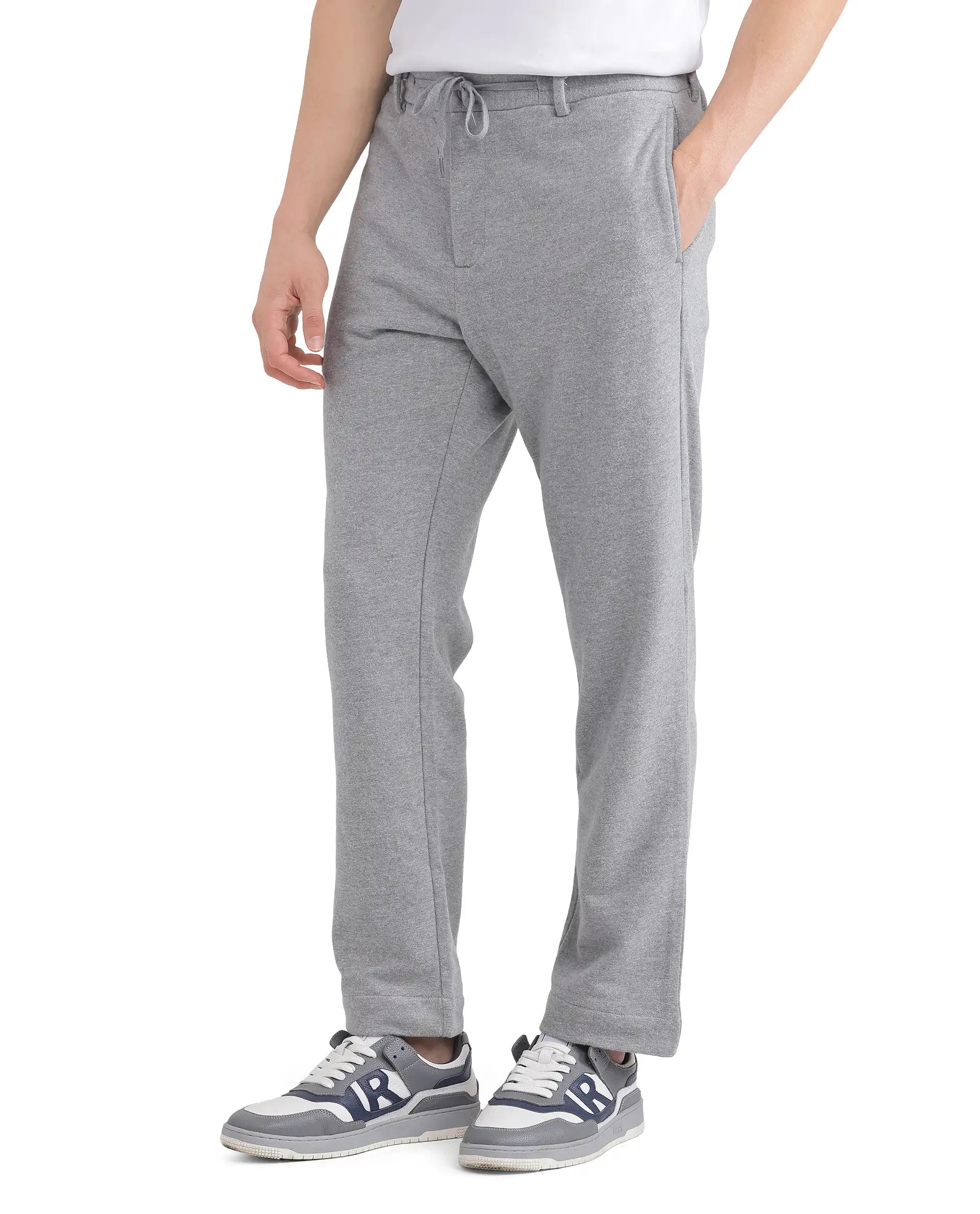 Rare Rabbit Men Couver Grey Polyester Rayon Fabric Plain Track Pant