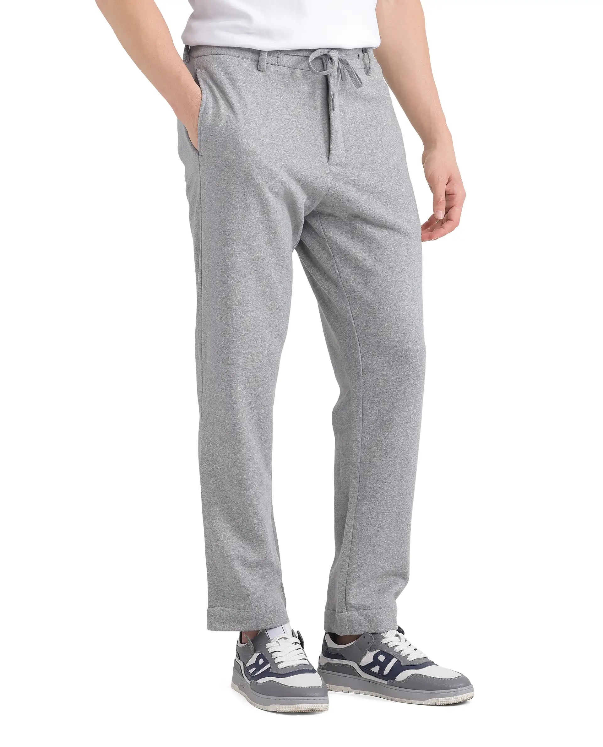 Rare Rabbit Men Couver Grey Polyester Rayon Fabric Plain Track Pant