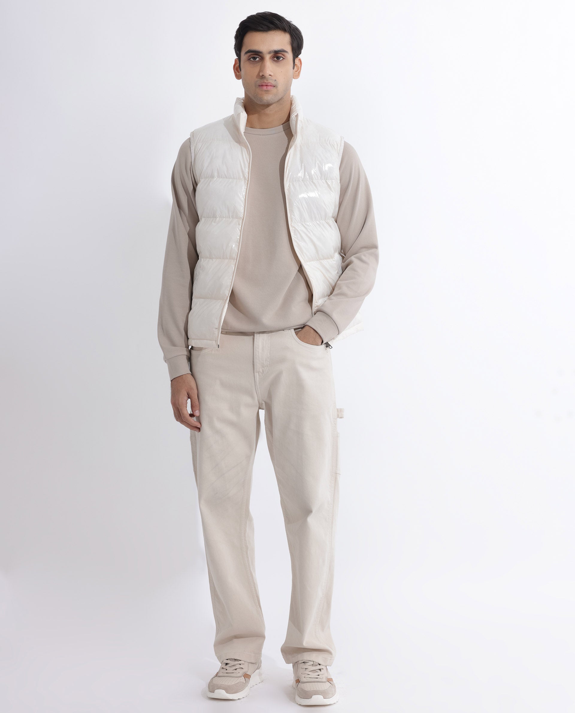 Rare Rabbit Men's Cover Off White High Neck Quilted Puffer Jacket