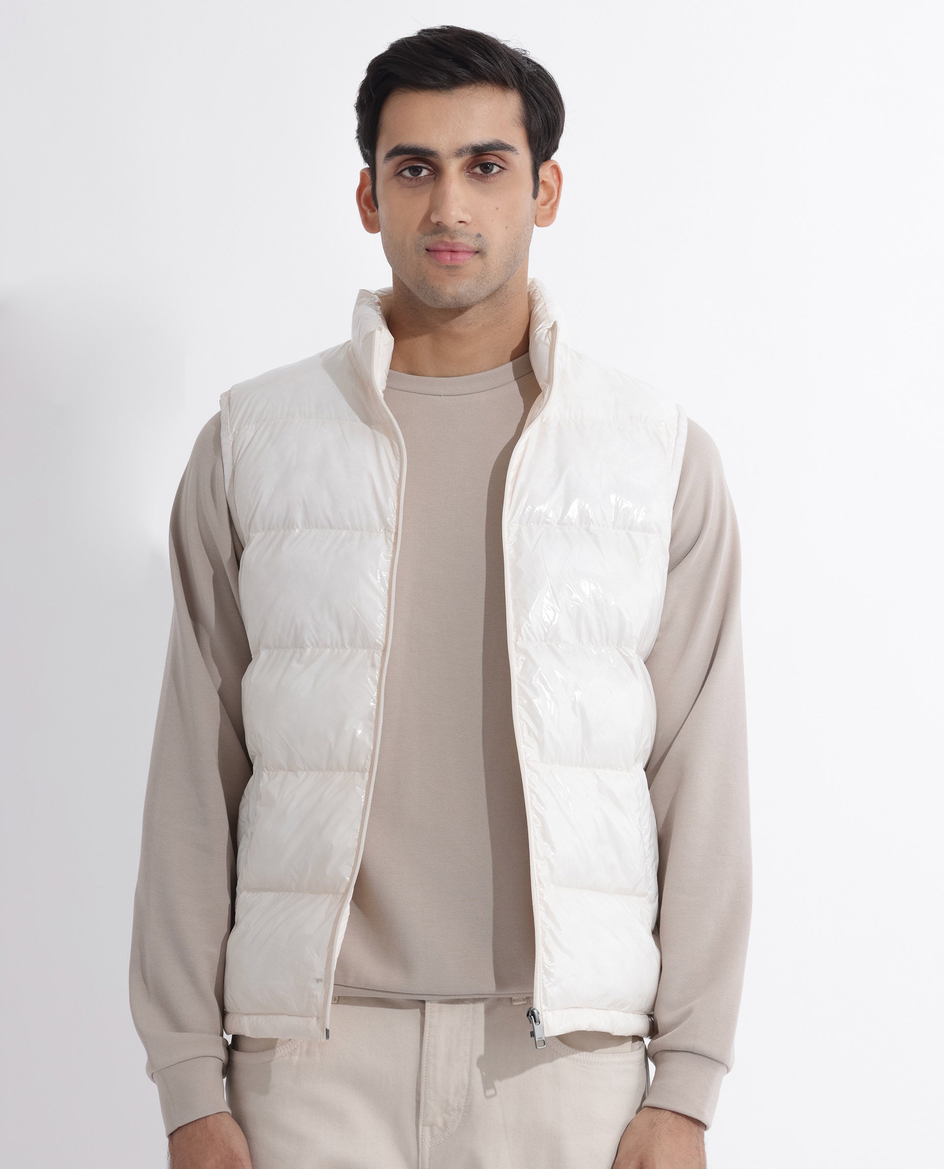 Rare Rabbit Men's Cover Off White High Neck Quilted Puffer Jacket