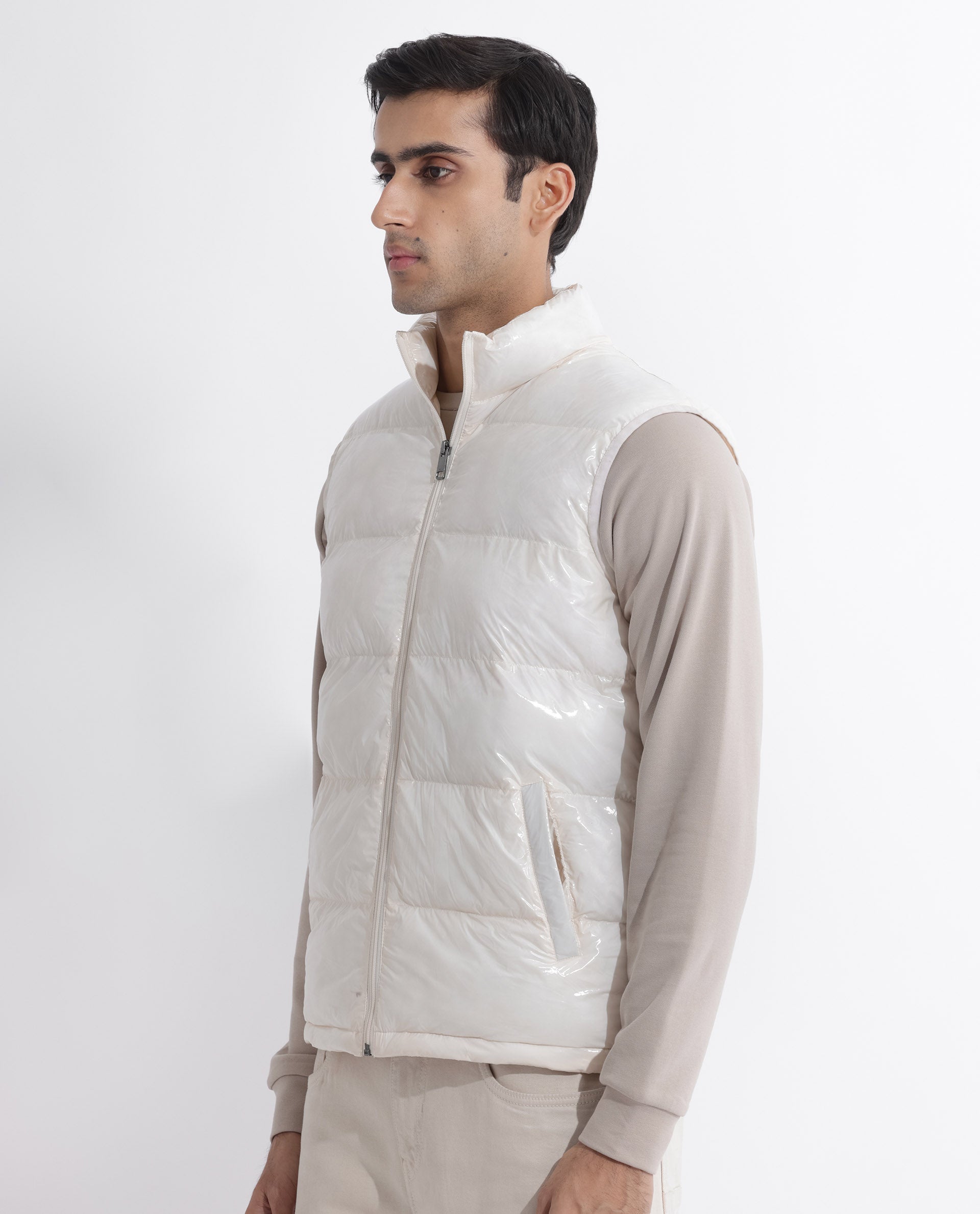 Rare Rabbit Men's Cover Off White High Neck Quilted Puffer Jacket
