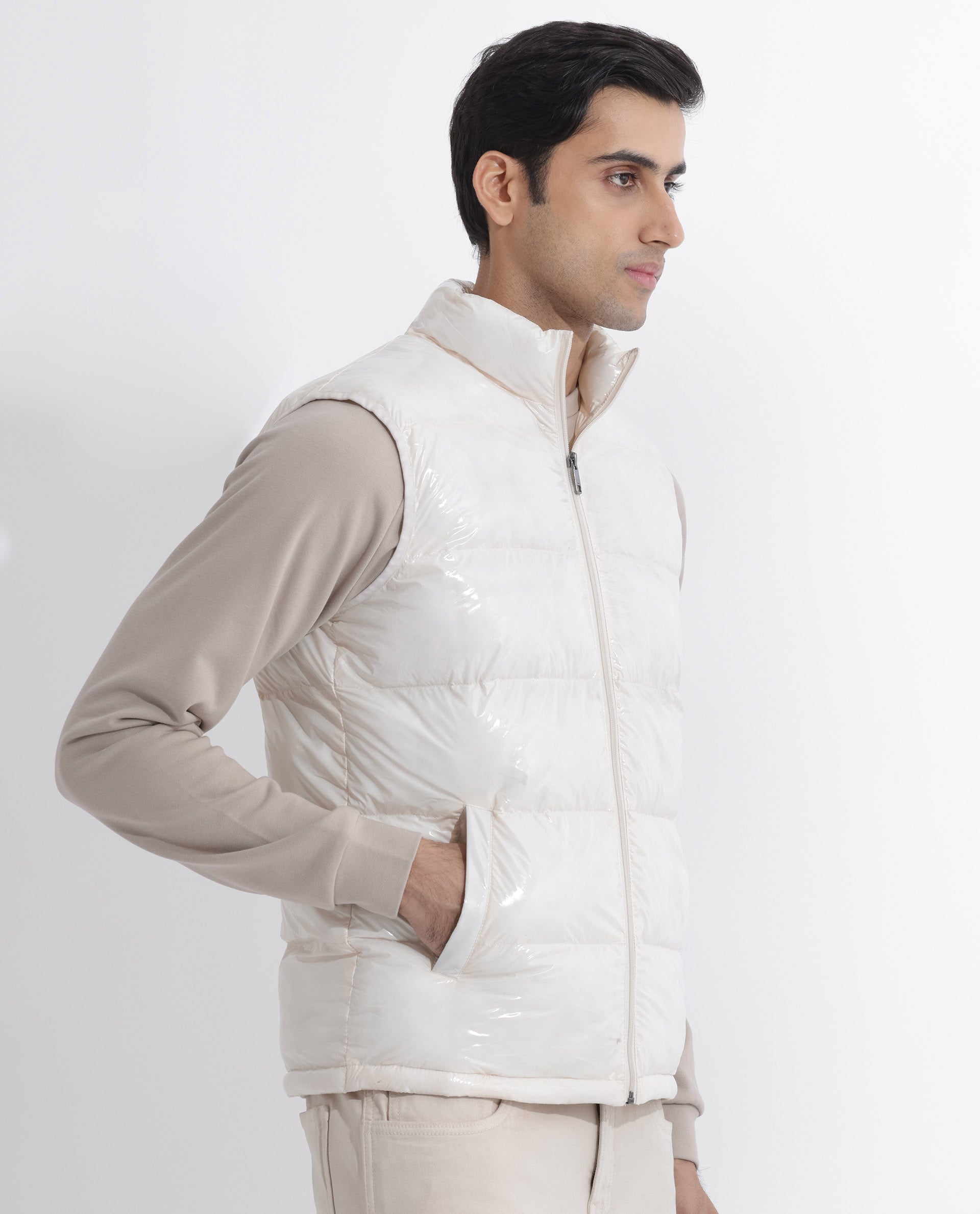 Rare Rabbit Men's Cover Off White High Neck Quilted Puffer Jacket