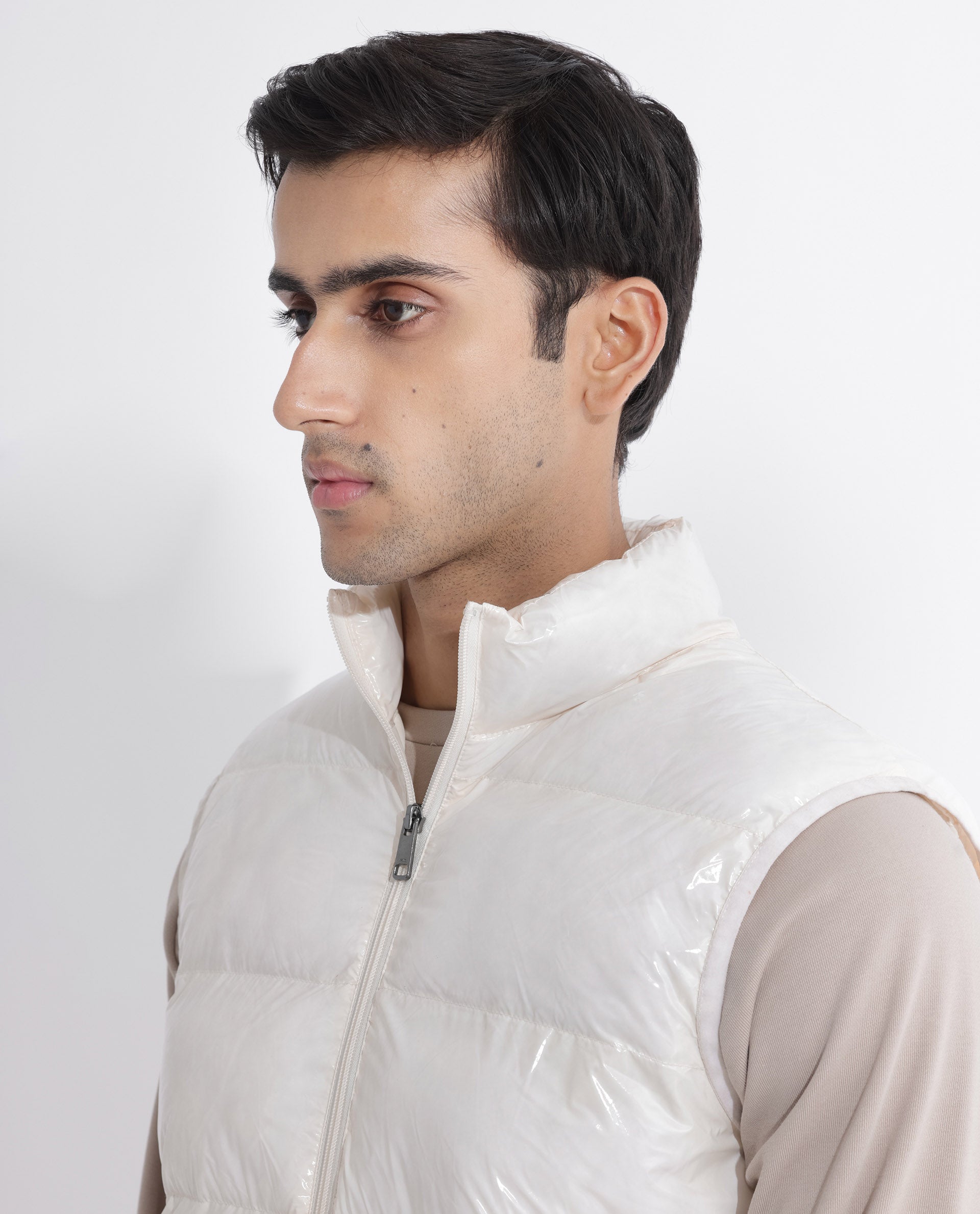 Rare Rabbit Men's Cover Off White High Neck Quilted Puffer Jacket