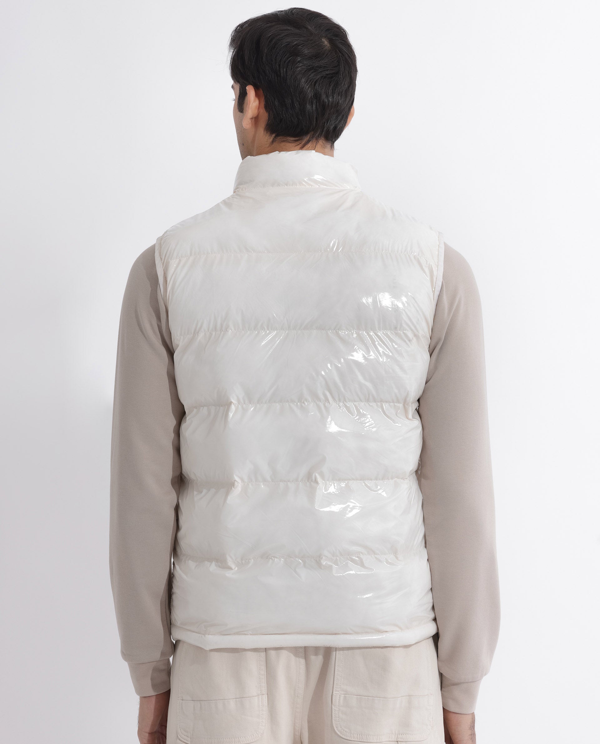Rare Rabbit Men's Cover Off White High Neck Quilted Puffer Jacket