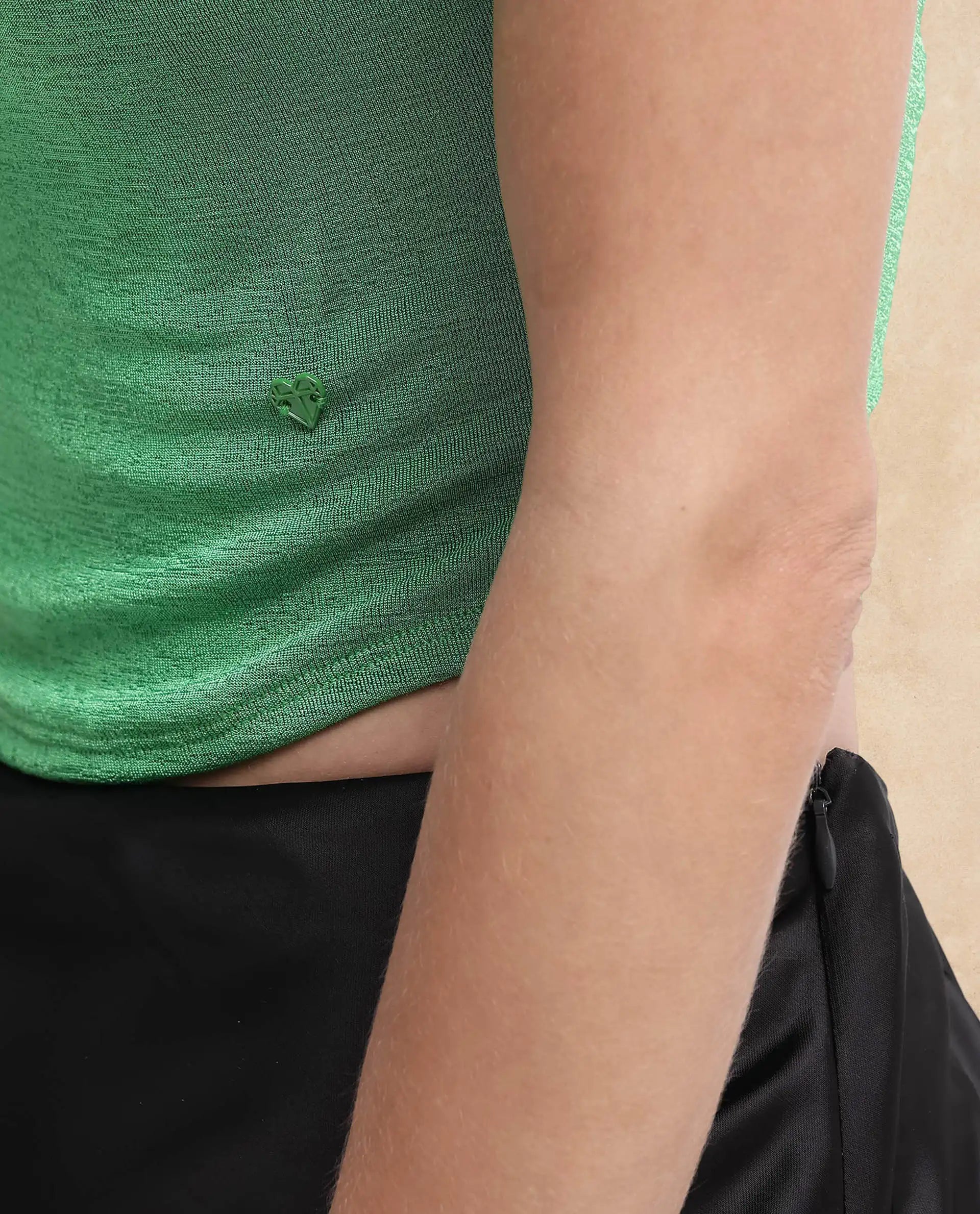 Rareism Women Cowly Green Polyester Fabric Short Sleeve U-Neck Solid Regular Fit Top