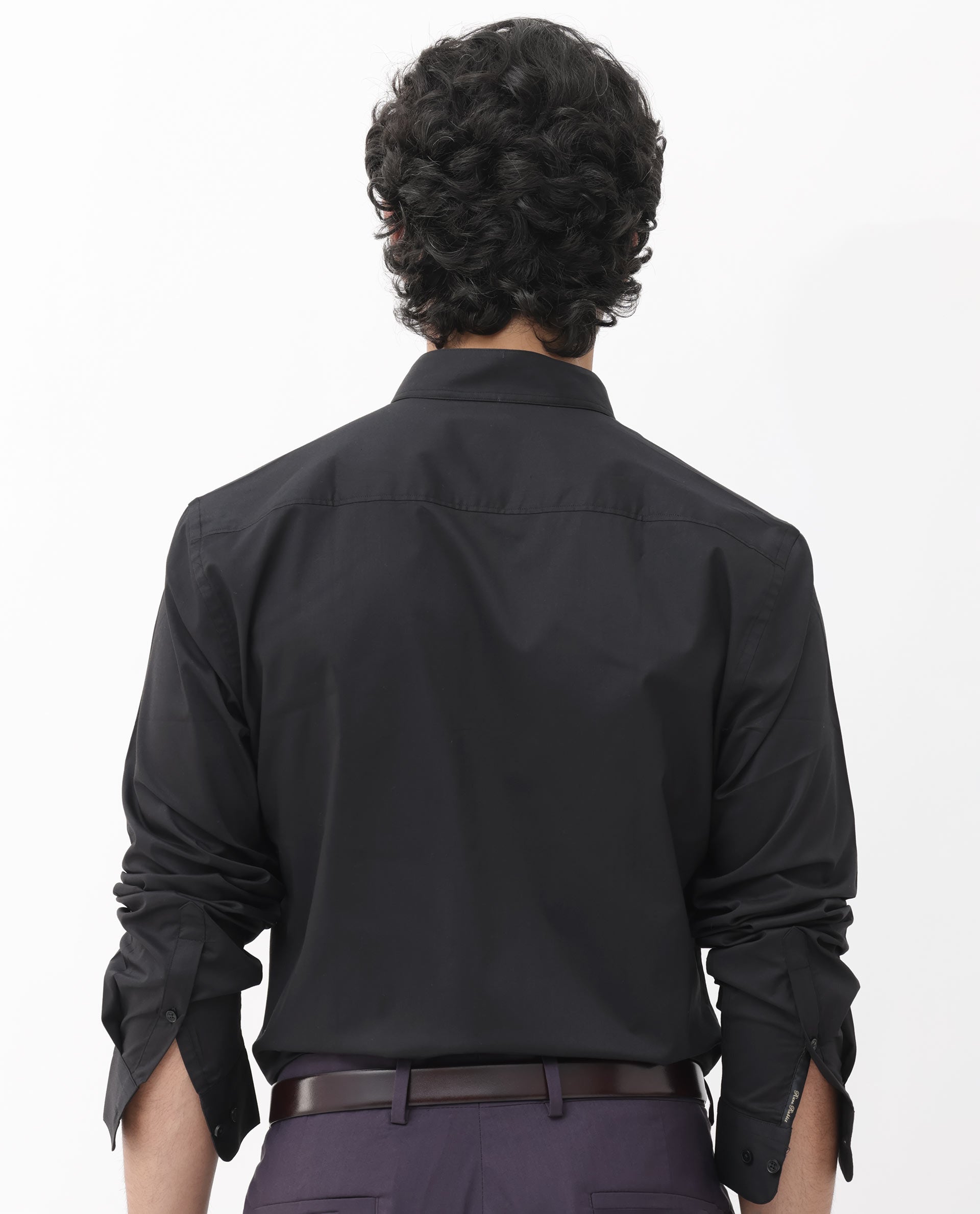 Rare Rabbit Men's Cox-3 Black Cotton Polyester Fabric Mandarin Collar Full Sleeves Solid Shirt