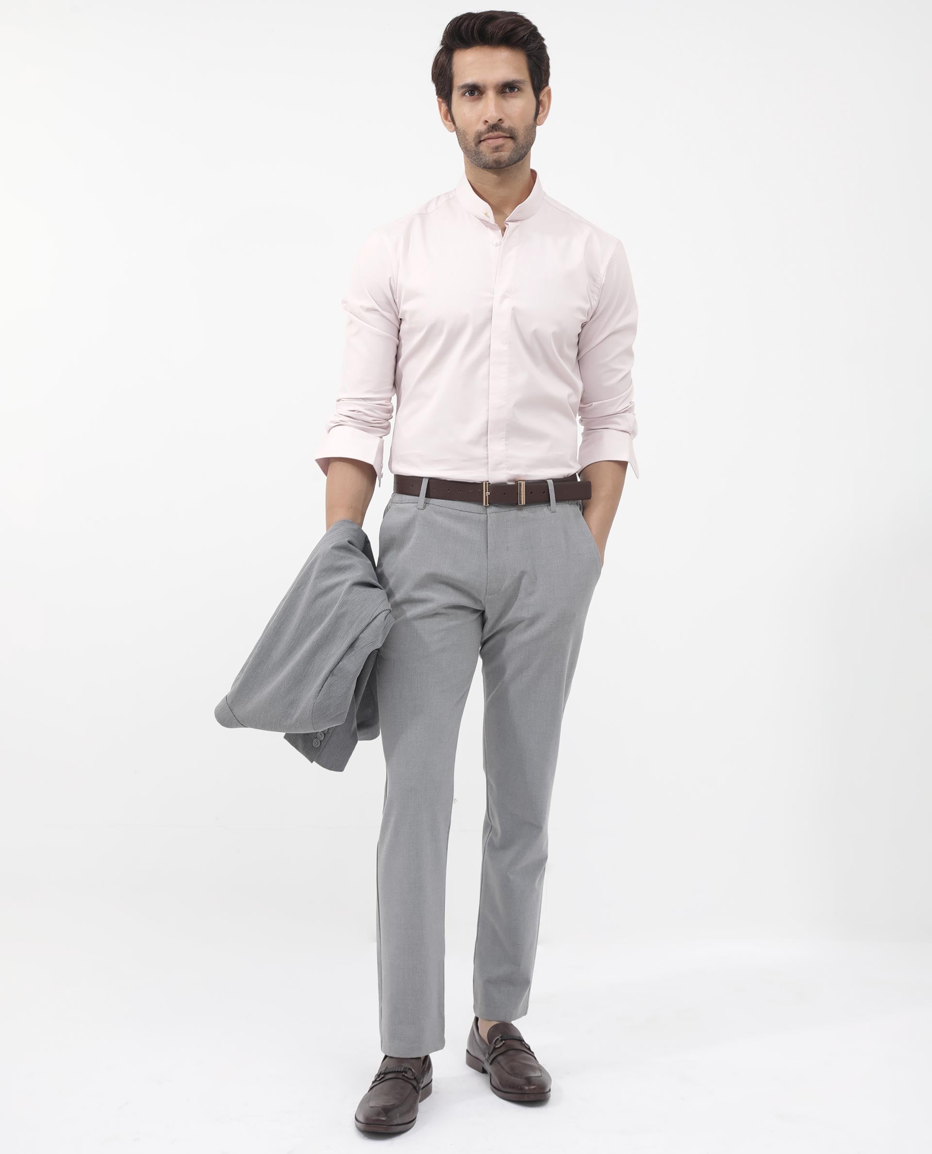 Rare Rabbit Mens Coz Pastel Pink Full Sleeve Mandarin Collar Cotton Blend Solid Shirt