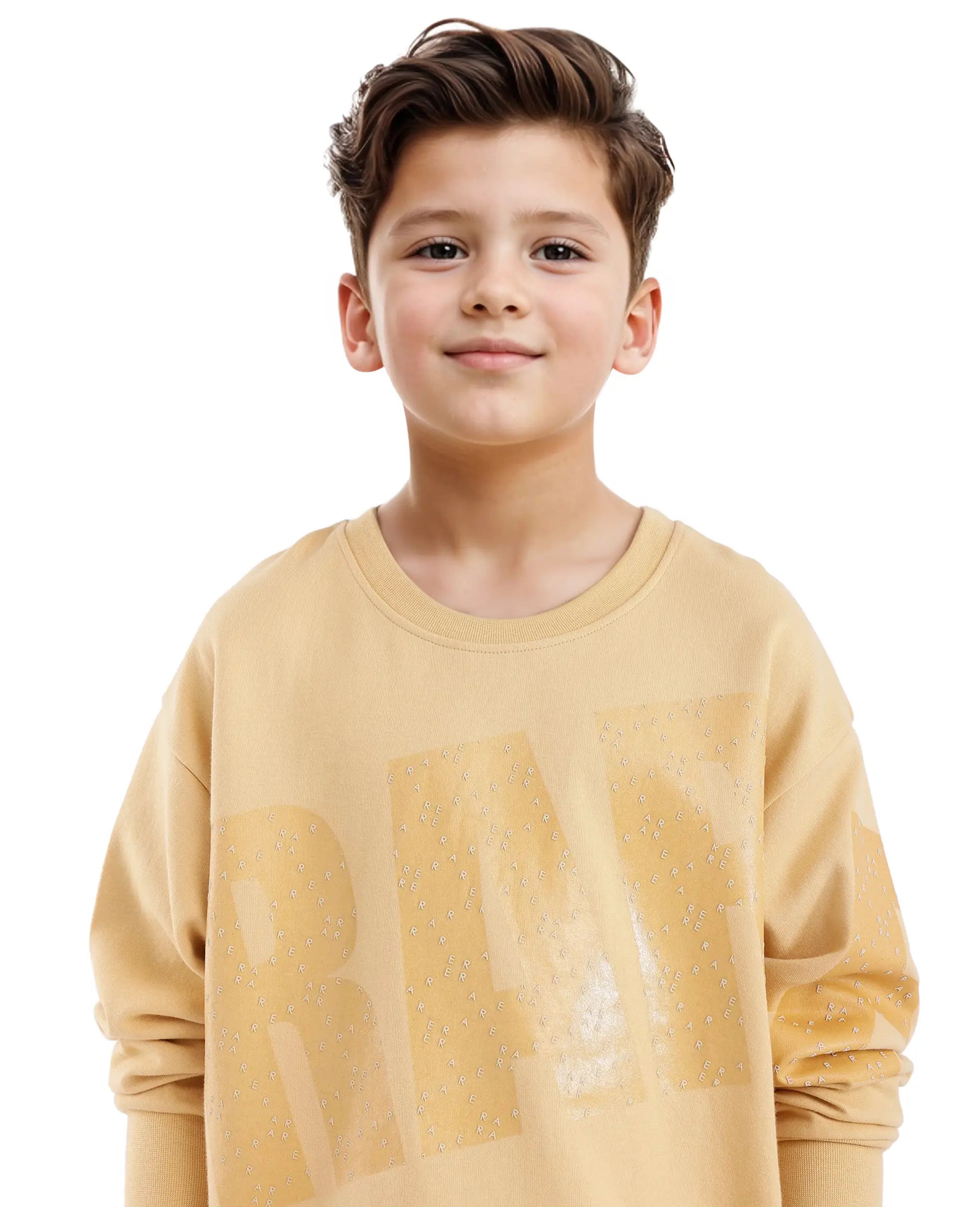 Rare Ones Kids Cramet Yellow Cotton Full Sleeve Gel With HD Print Sweatshirt