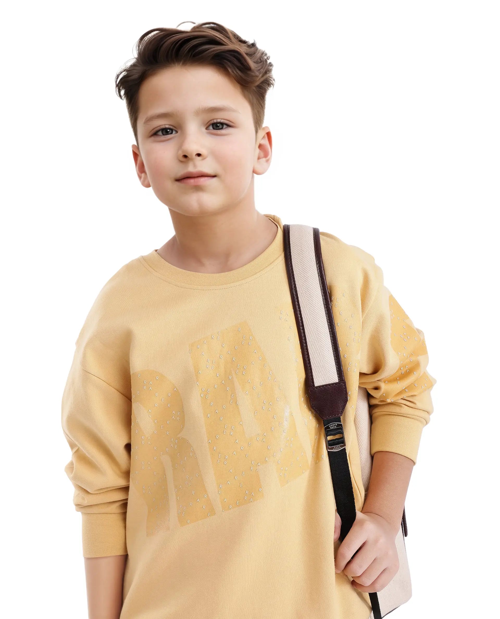 Rare Ones Kids Cramet Yellow Cotton Full Sleeve Gel With HD Print Sweatshirt