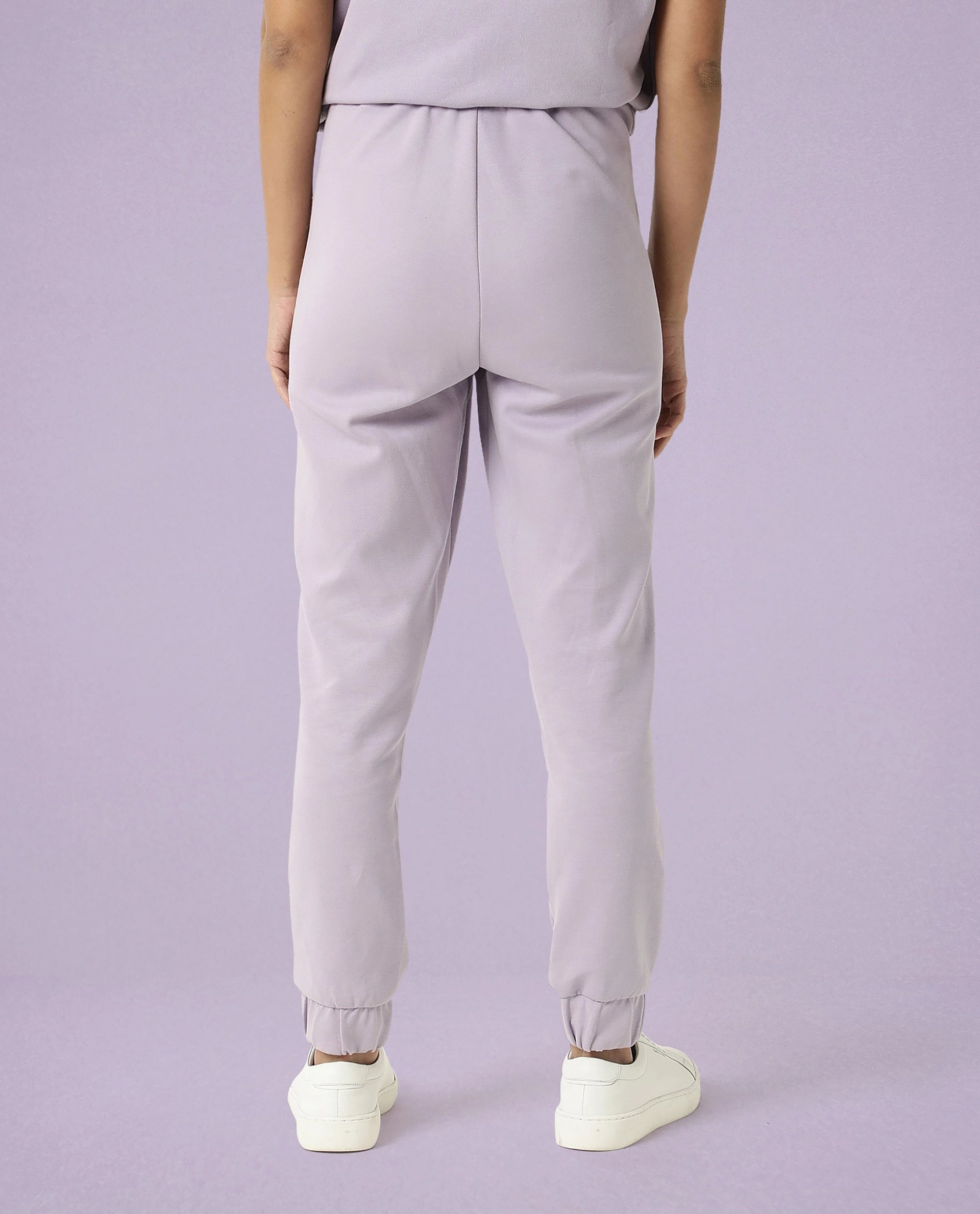 Rareism Women Creta Light Pink Cotton Blend Fabric Relaxed Fit Solid Mid Rise Ankle Length Track Pant