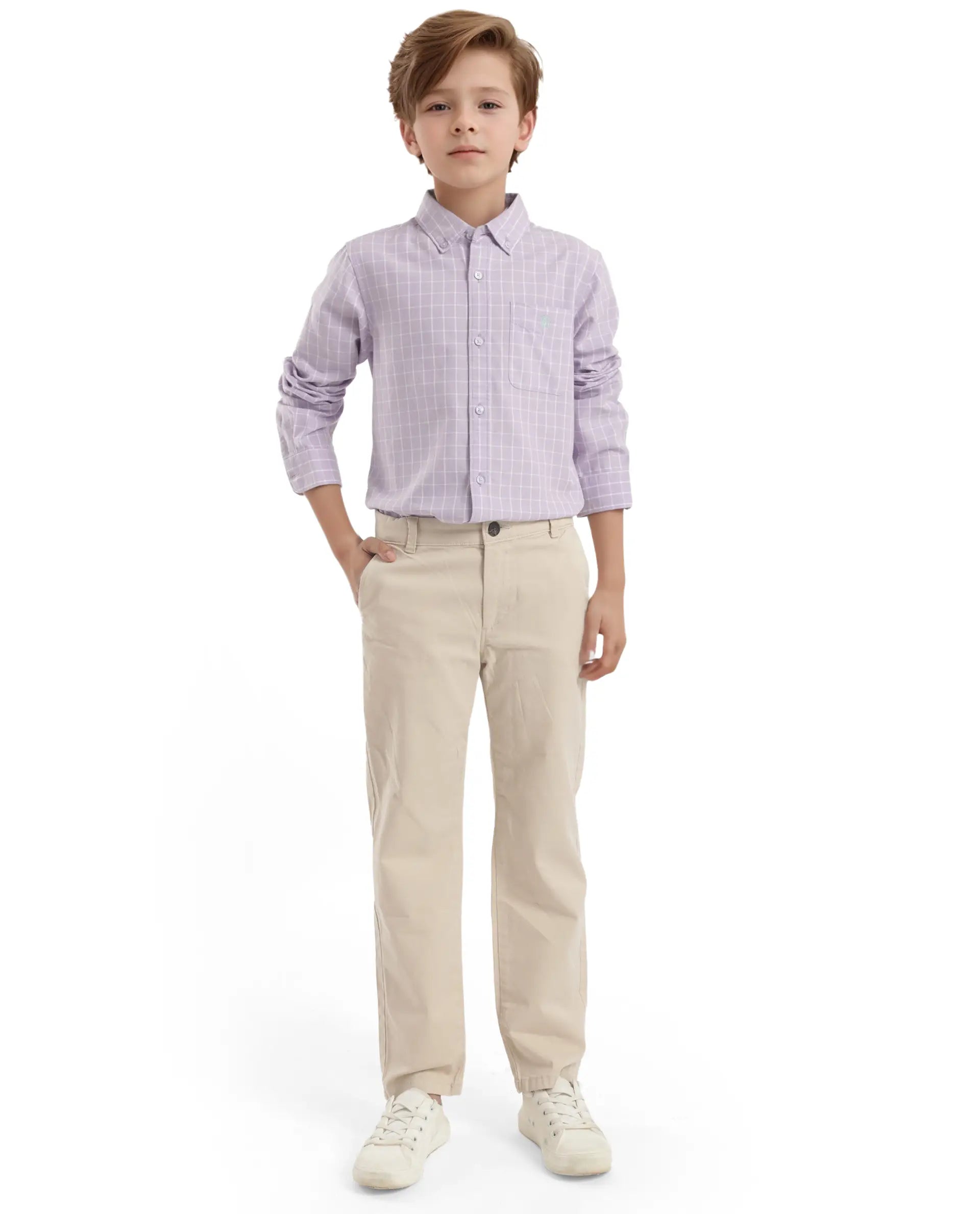 Rare Ones Kids Crew Purple Cotton Full Sleeves Button Down Collar Regular Fit Checked Shirt