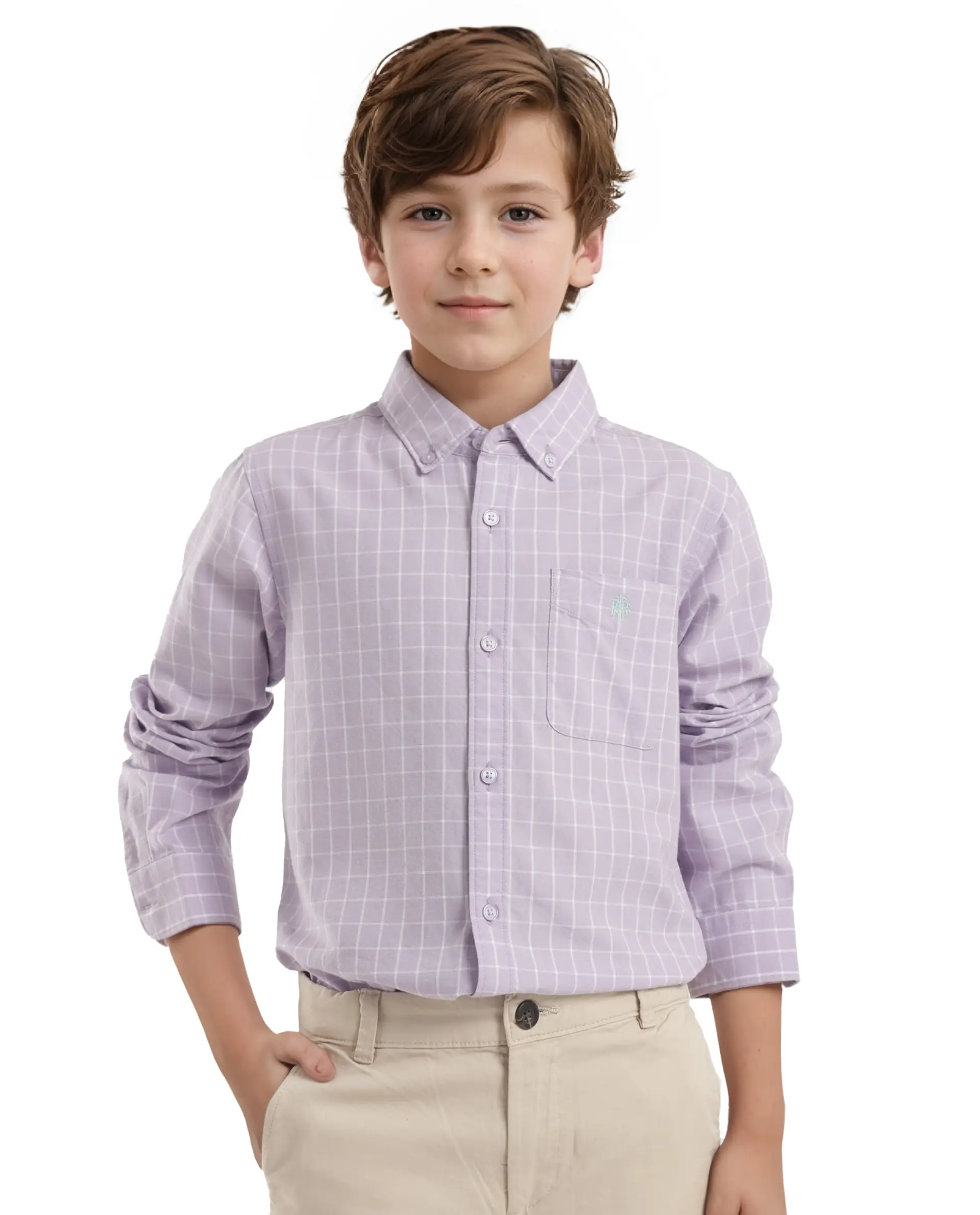 Rare Ones Kids Crew Purple Cotton Full Sleeves Button Down Collar Regular Fit Checked Shirt