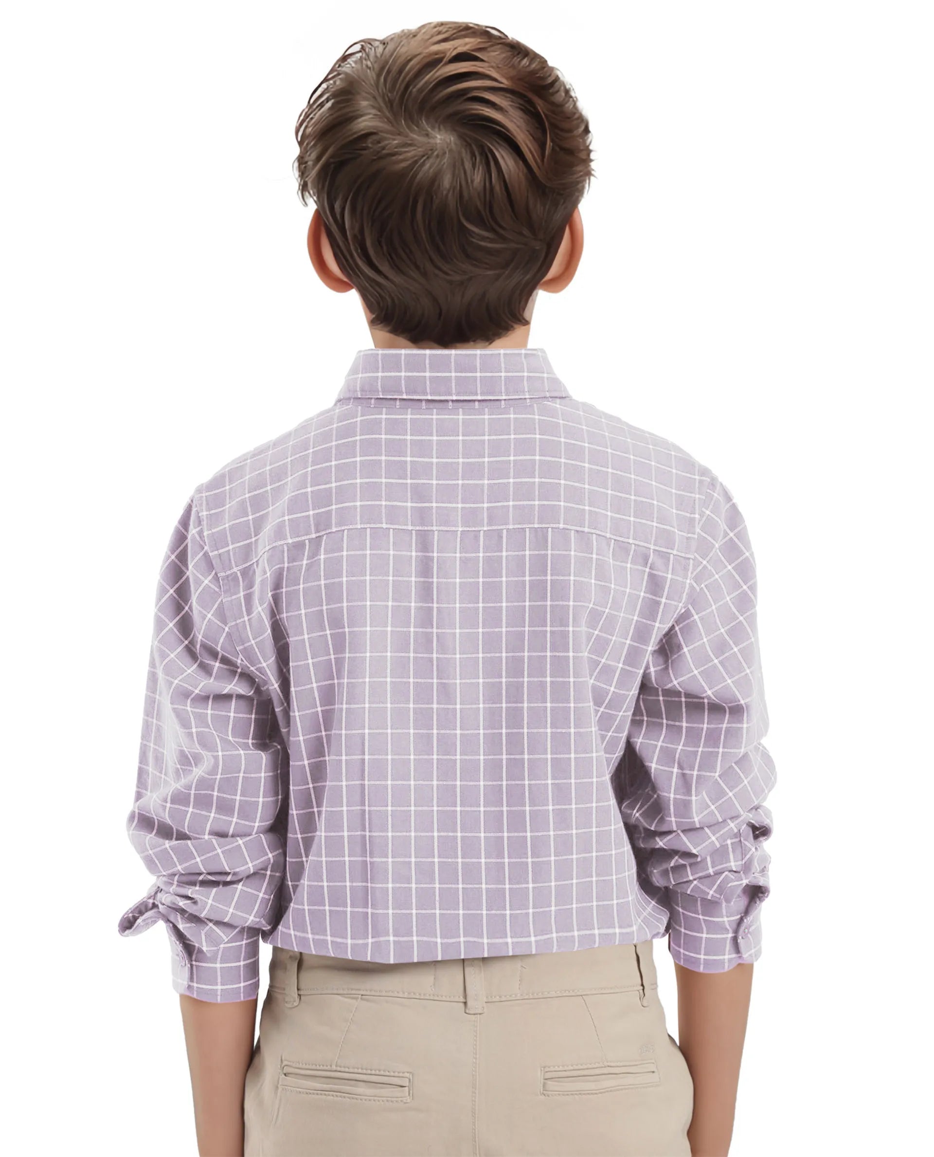 Rare Ones Kids Crew Purple Cotton Full Sleeves Button Down Collar Regular Fit Checked Shirt