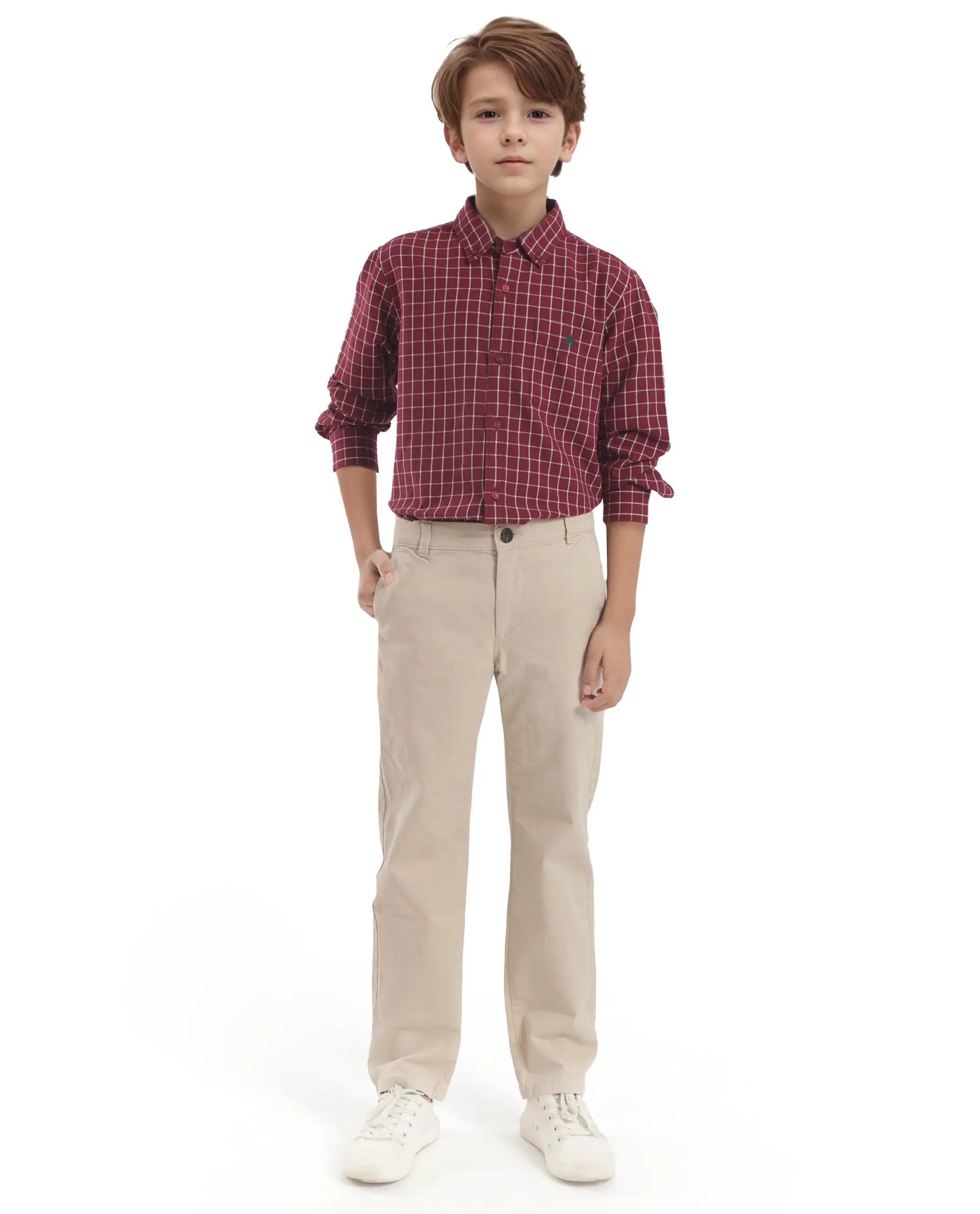 Rare Ones Kids Crew Red Cotton Full Sleeves Button Down Collar Regular Fit Checked Shirt