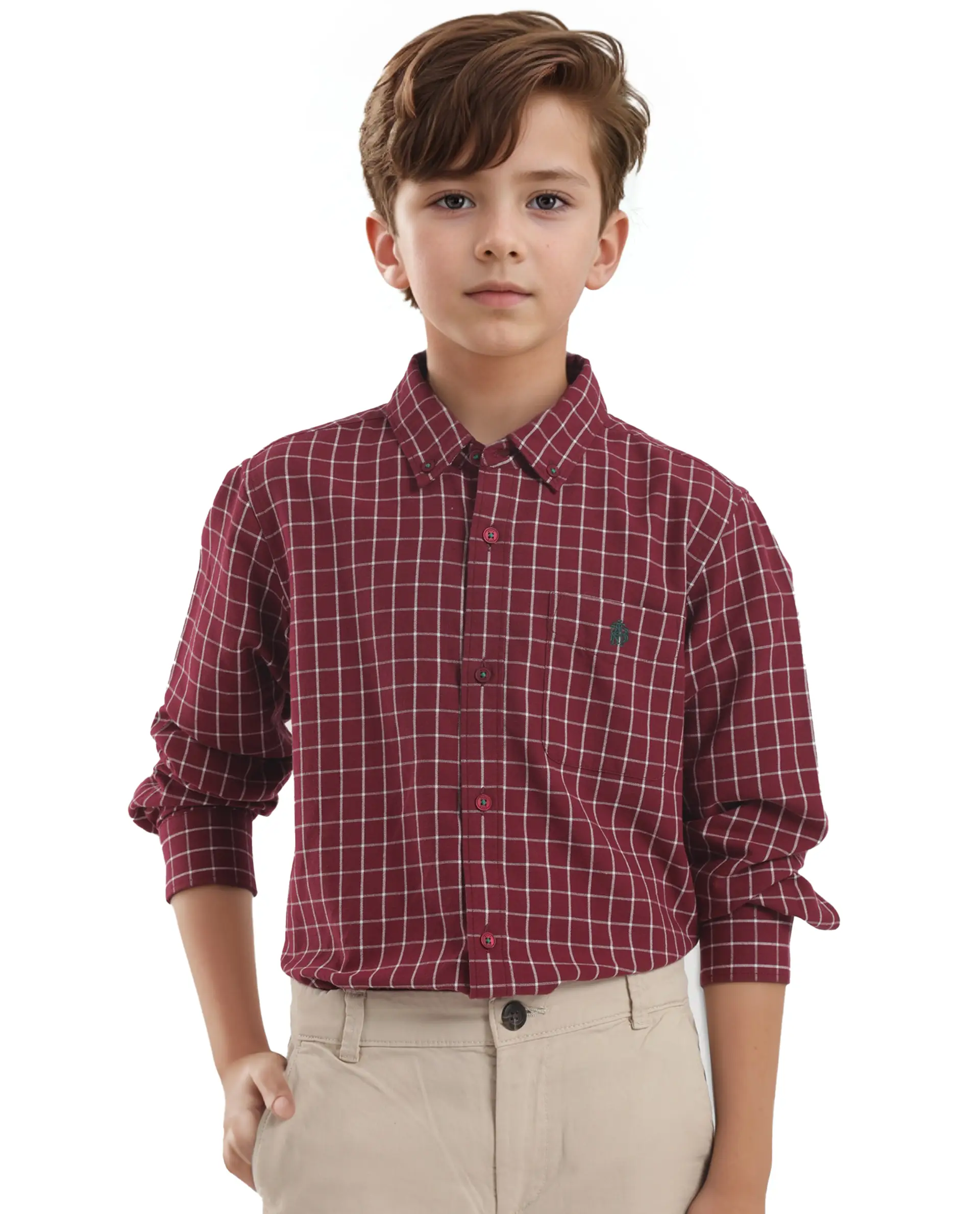 Rare Ones Kids Crew Red Cotton Full Sleeves Button Down Collar Regular Fit Checked Shirt